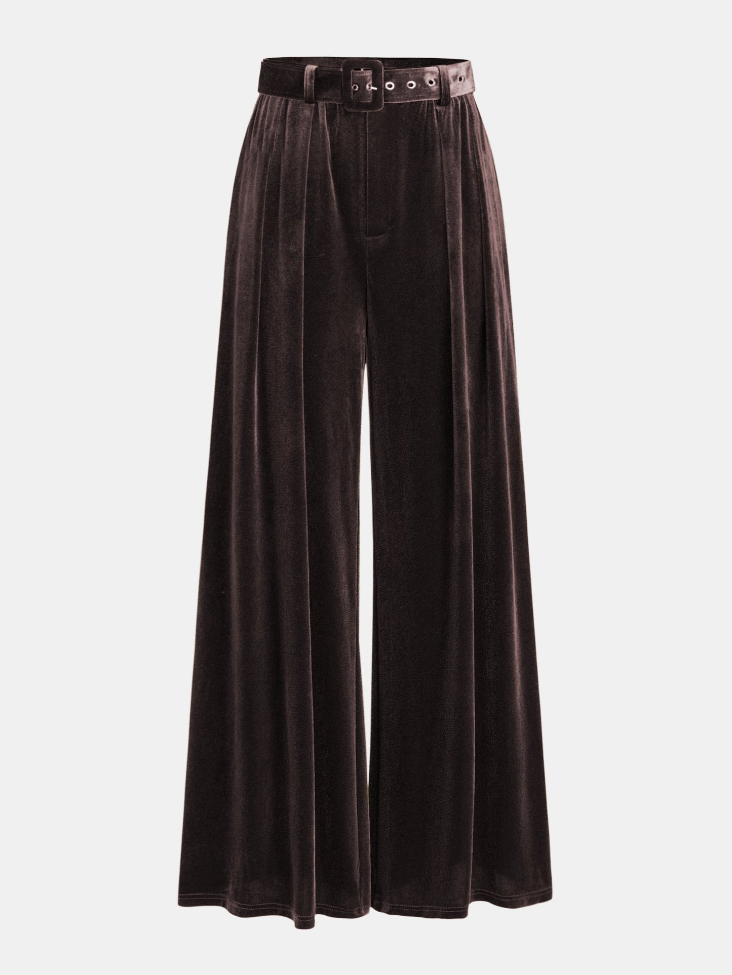 Belted Pleated Velvet Wide-Leg Pants High Waist Elegant Comfort
