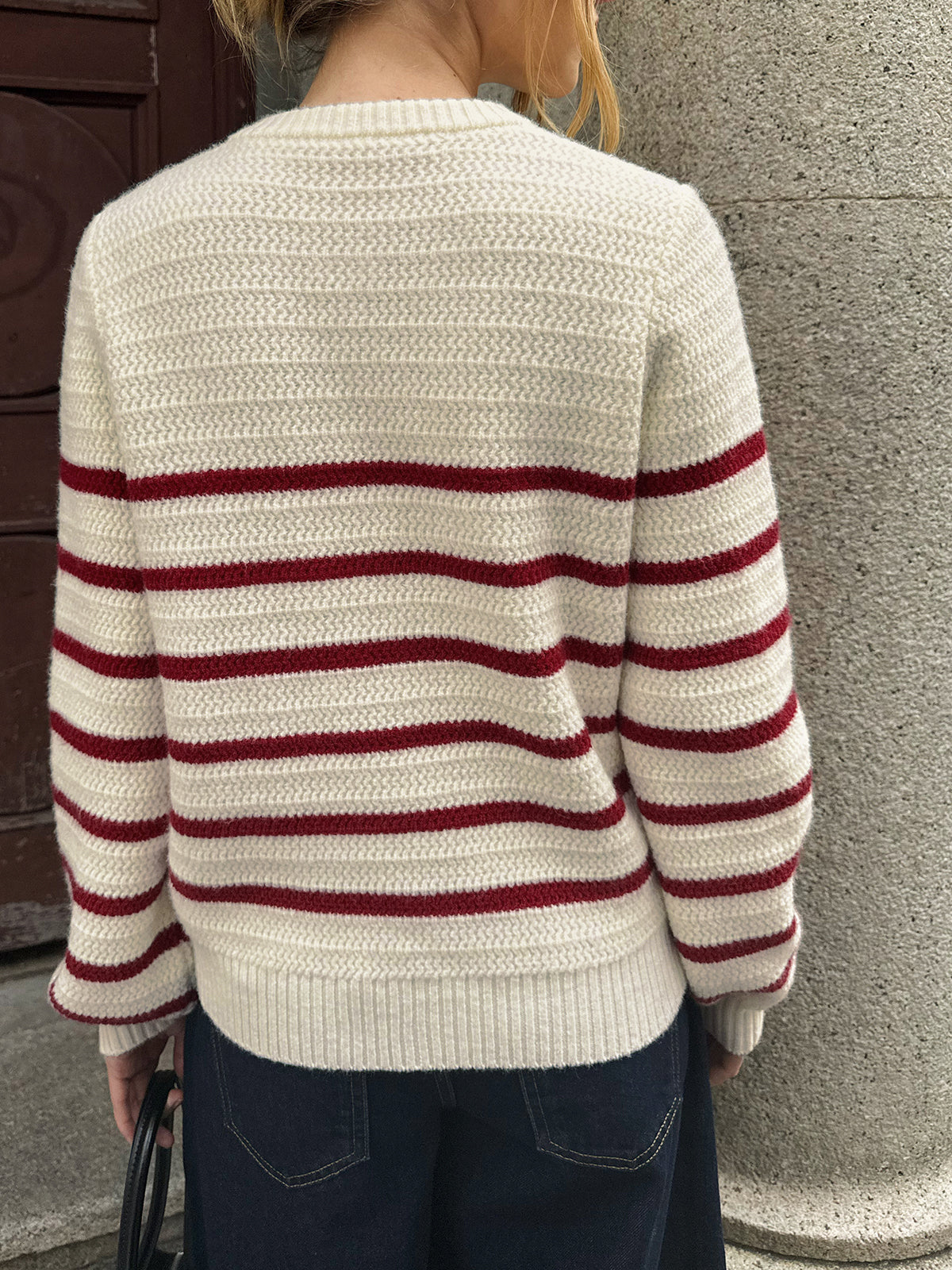 Striped Metal Button Cardigan with Deep Pockets and Long Sleeves