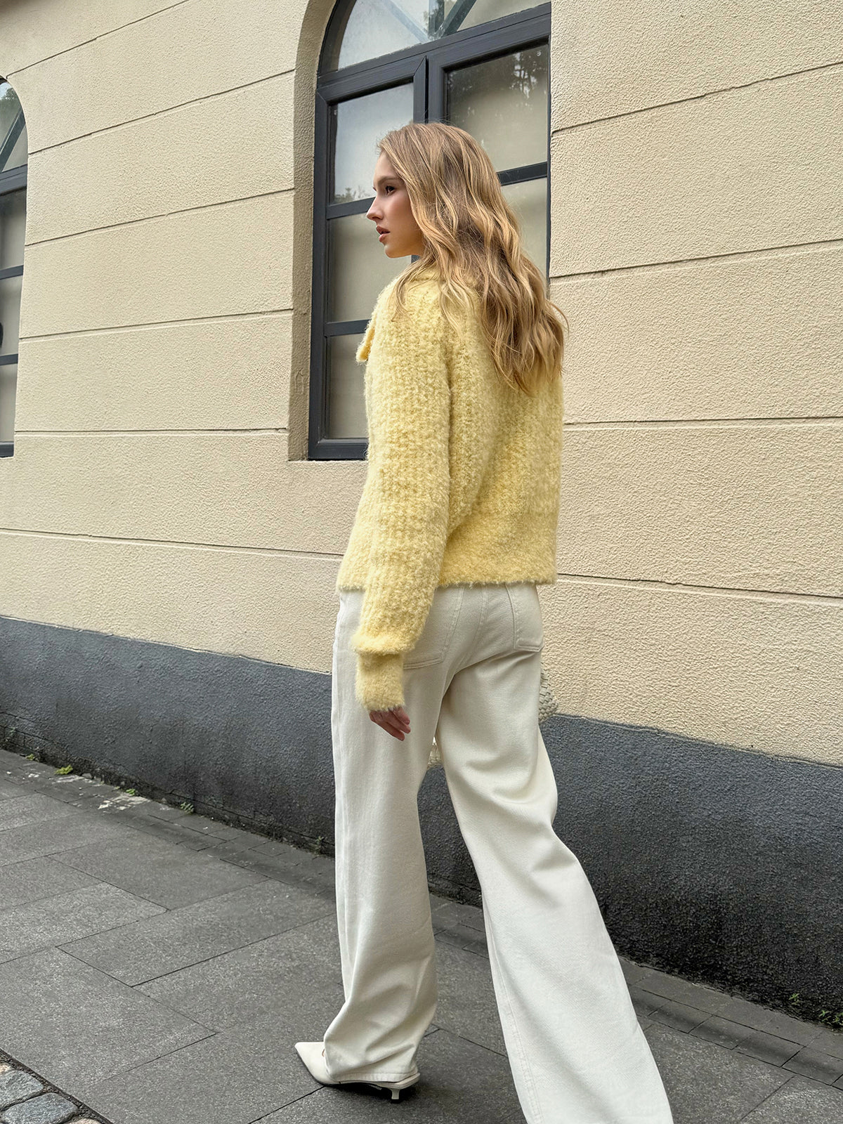 Wool Blend Collared Knit Cardigan - Comfortable Layered Outerwear Style