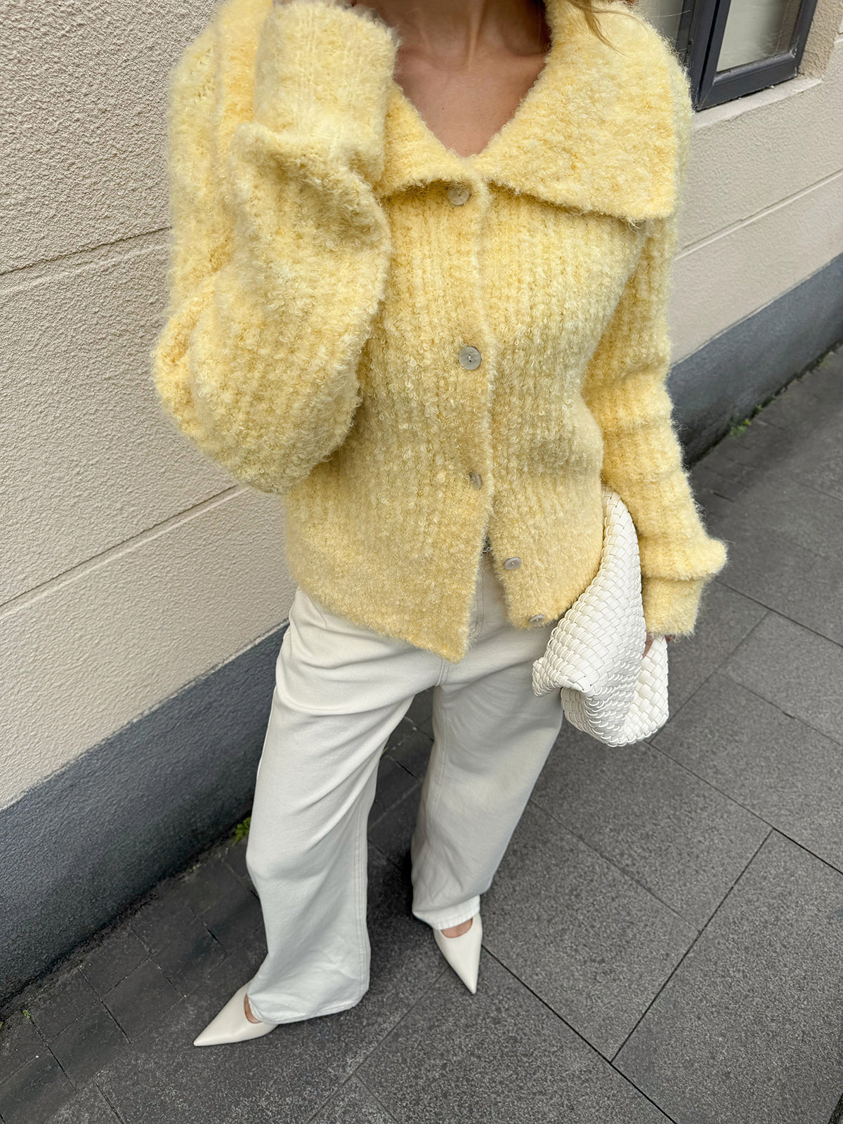 Wool Blend Collared Knit Cardigan - Comfortable Layered Outerwear Style