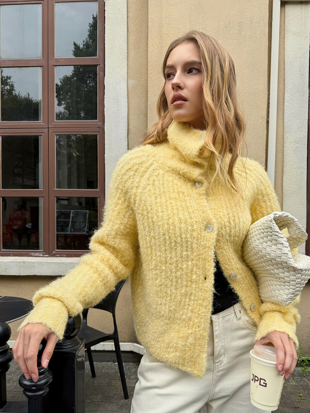 Wool Blend Collared Knit Cardigan - Comfortable Layered Outerwear Style