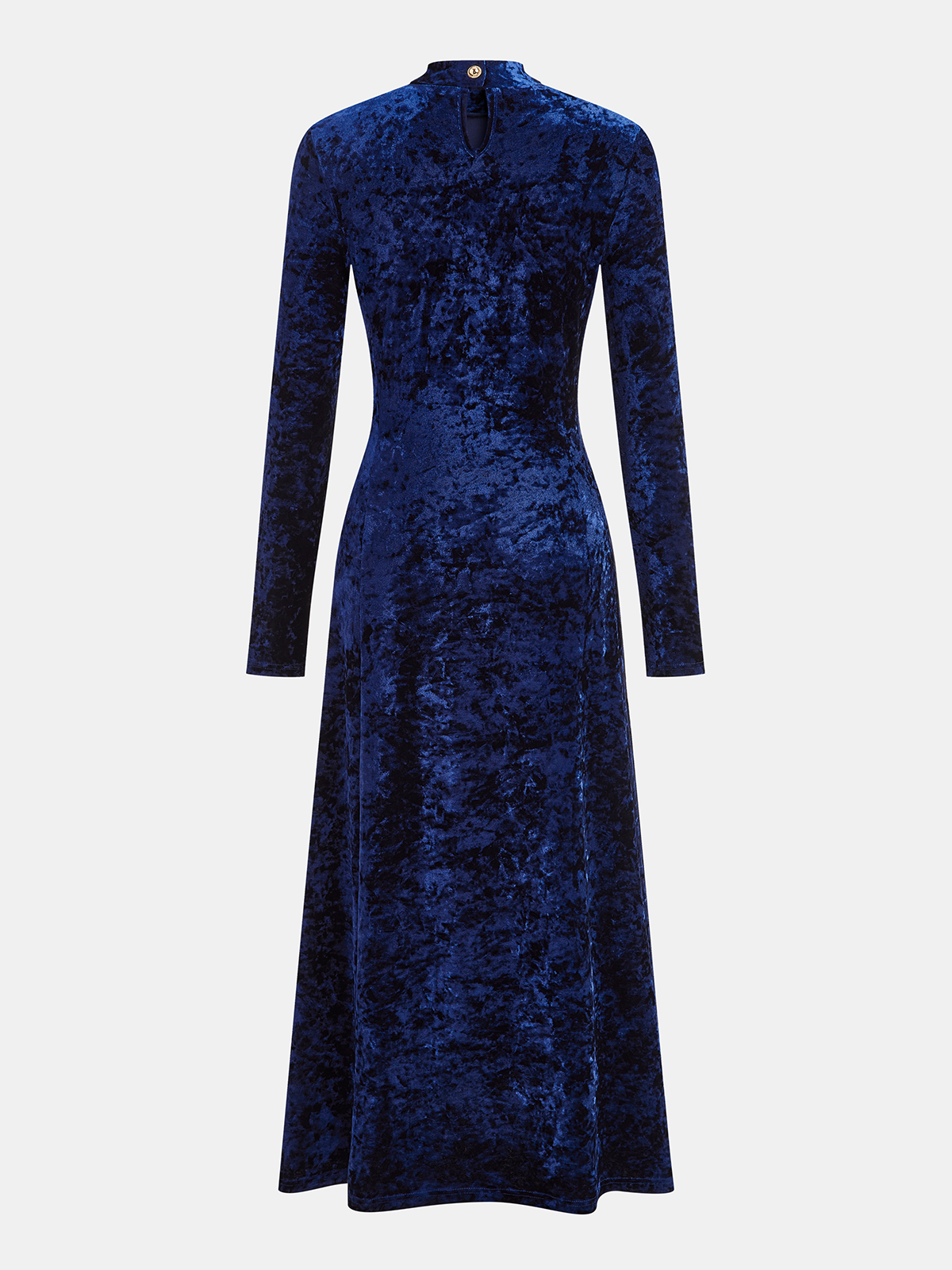 Metal Button Ruched Velvet Maxi Dress with Elegant Long Sleeves