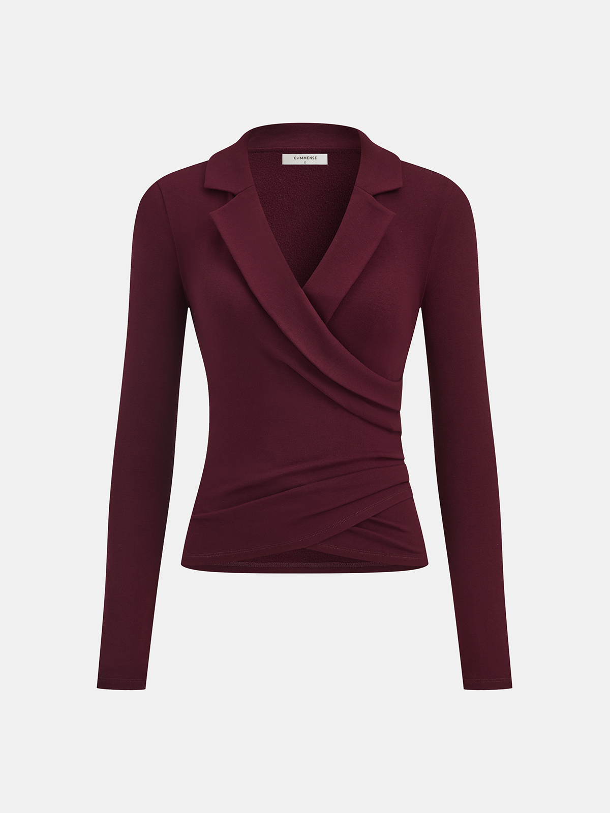 Lapel Ruched Long-Sleeve Top Elegant Women's Casual Blouse