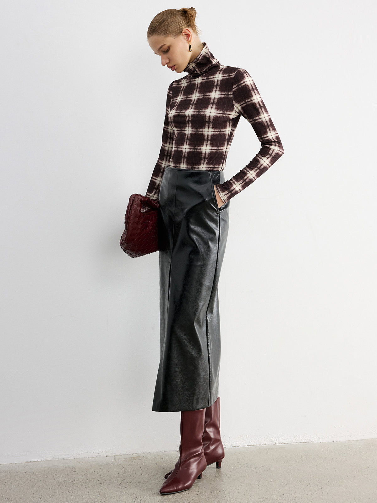 Plaid Slim Turtleneck Blouse Long Sleeve Fall Fashion