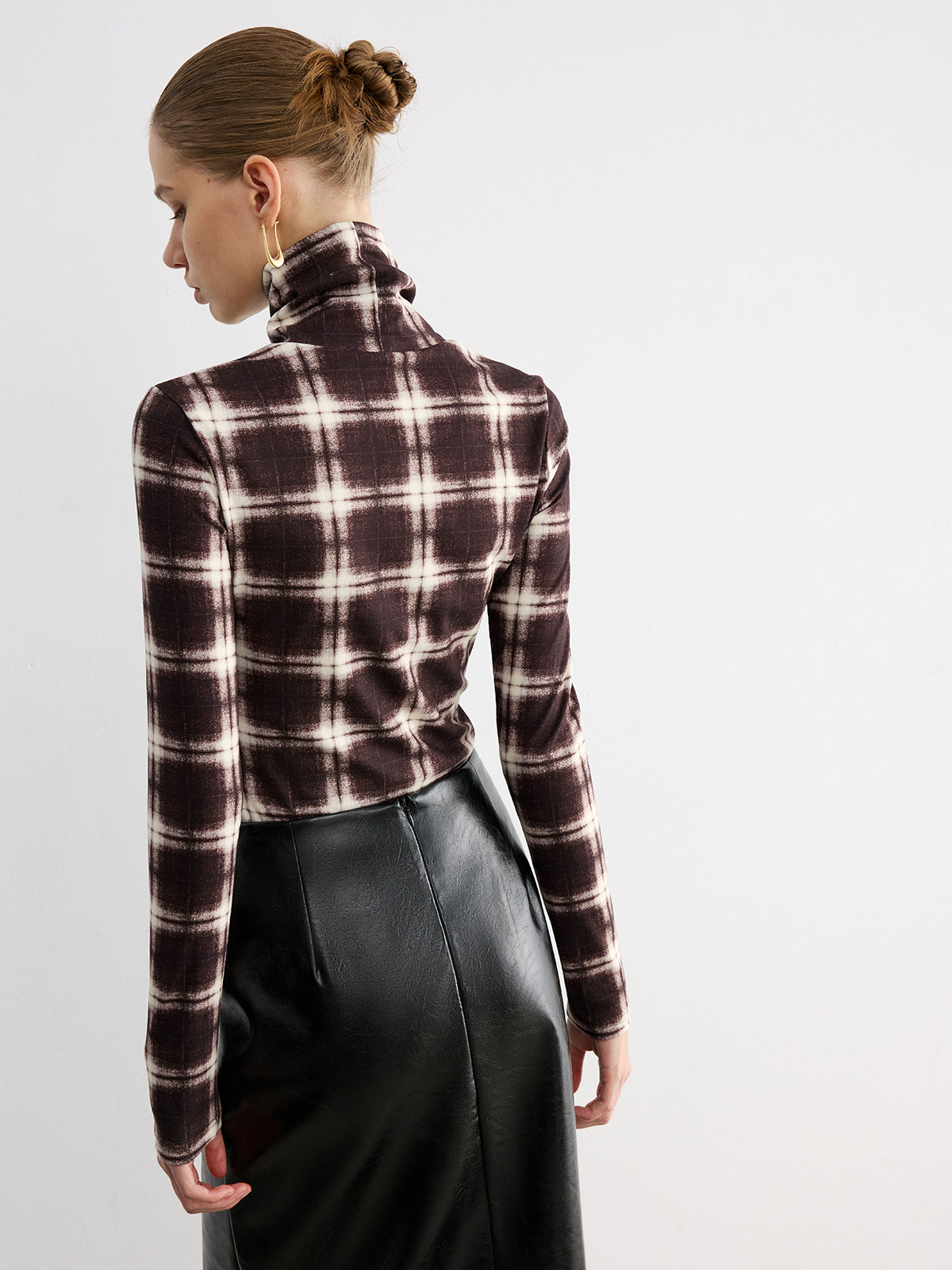 Plaid Slim Turtleneck Blouse Long Sleeve Fall Fashion