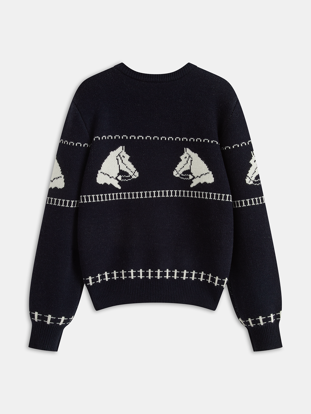 Horse-Pattern Wool-Blend Sweater for Cozy Winter Fashion