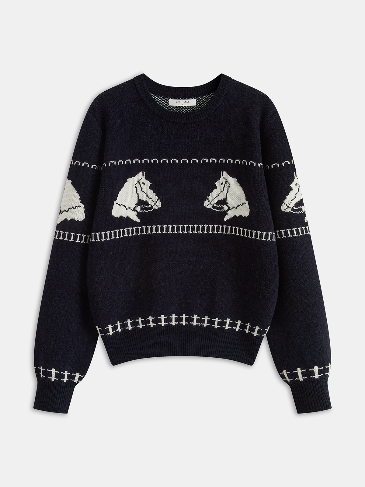 Horse-Pattern Wool-Blend Sweater for Cozy Winter Fashion