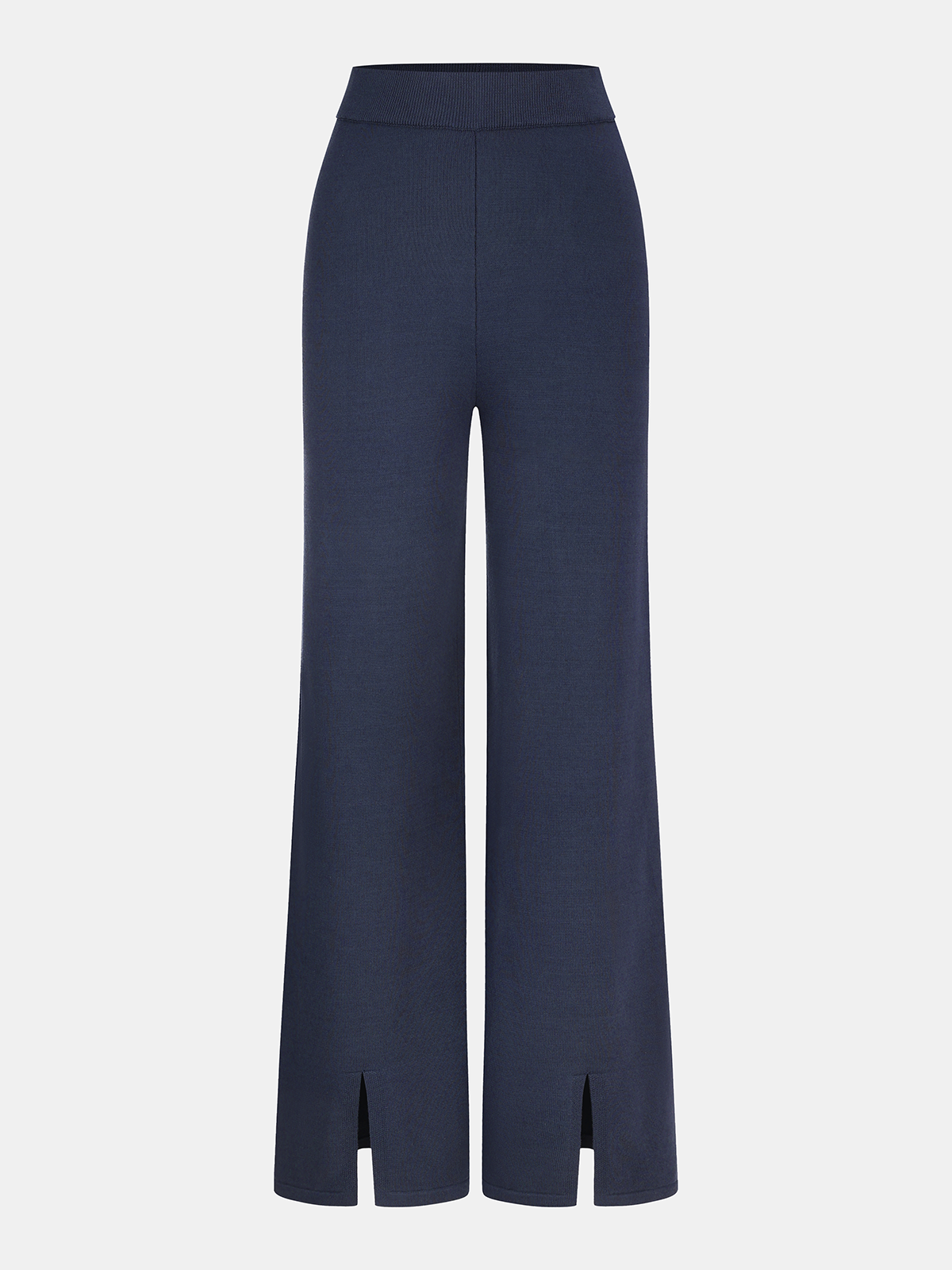 Knit V-Neck Cardigan and Slit Pants Set with Belt Tie Detail