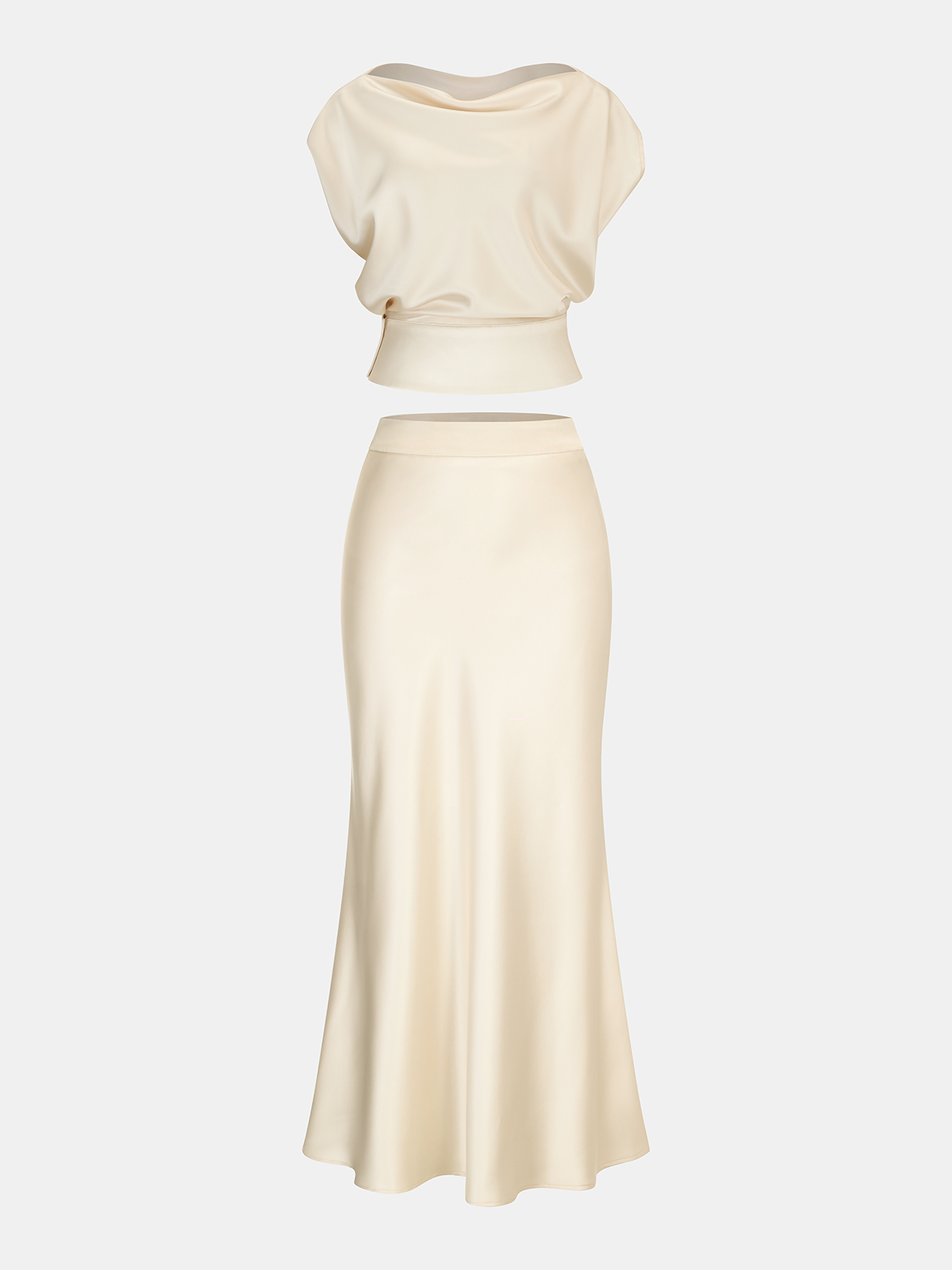 Satin Cowl Neck Top and Skirt Set for Elegant Evening Wear