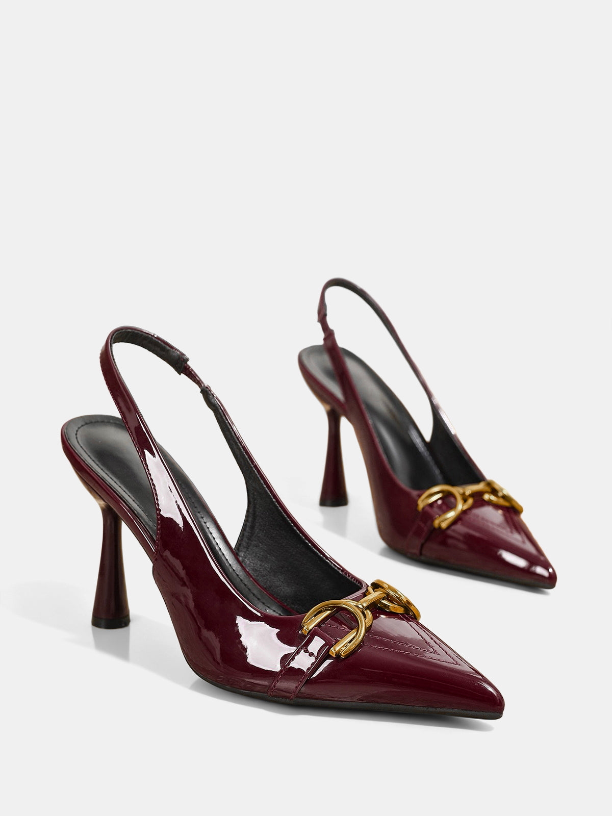 Horsebit Detail Slingback Pumps Elegant Leather Heeled Footwear