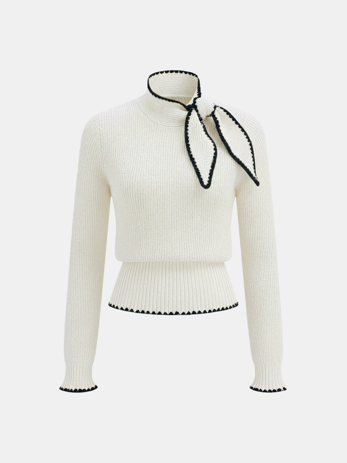 Mock Neck Tie Neck Contrast Stitch Sweater for Women Cozy Winter Fashion