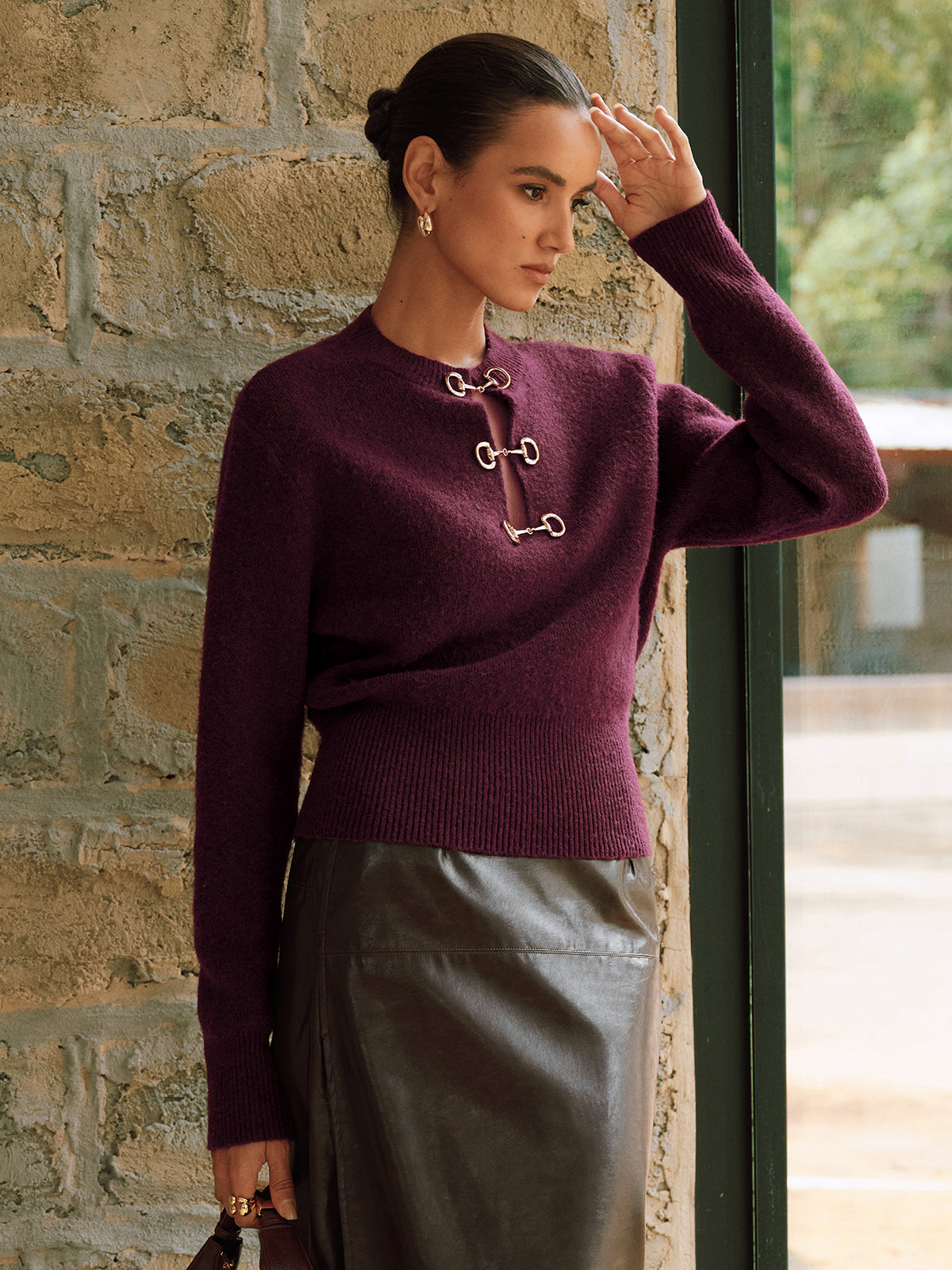 Horsebit Detail Long Sleeve Sweater Fashion Trend Essentials