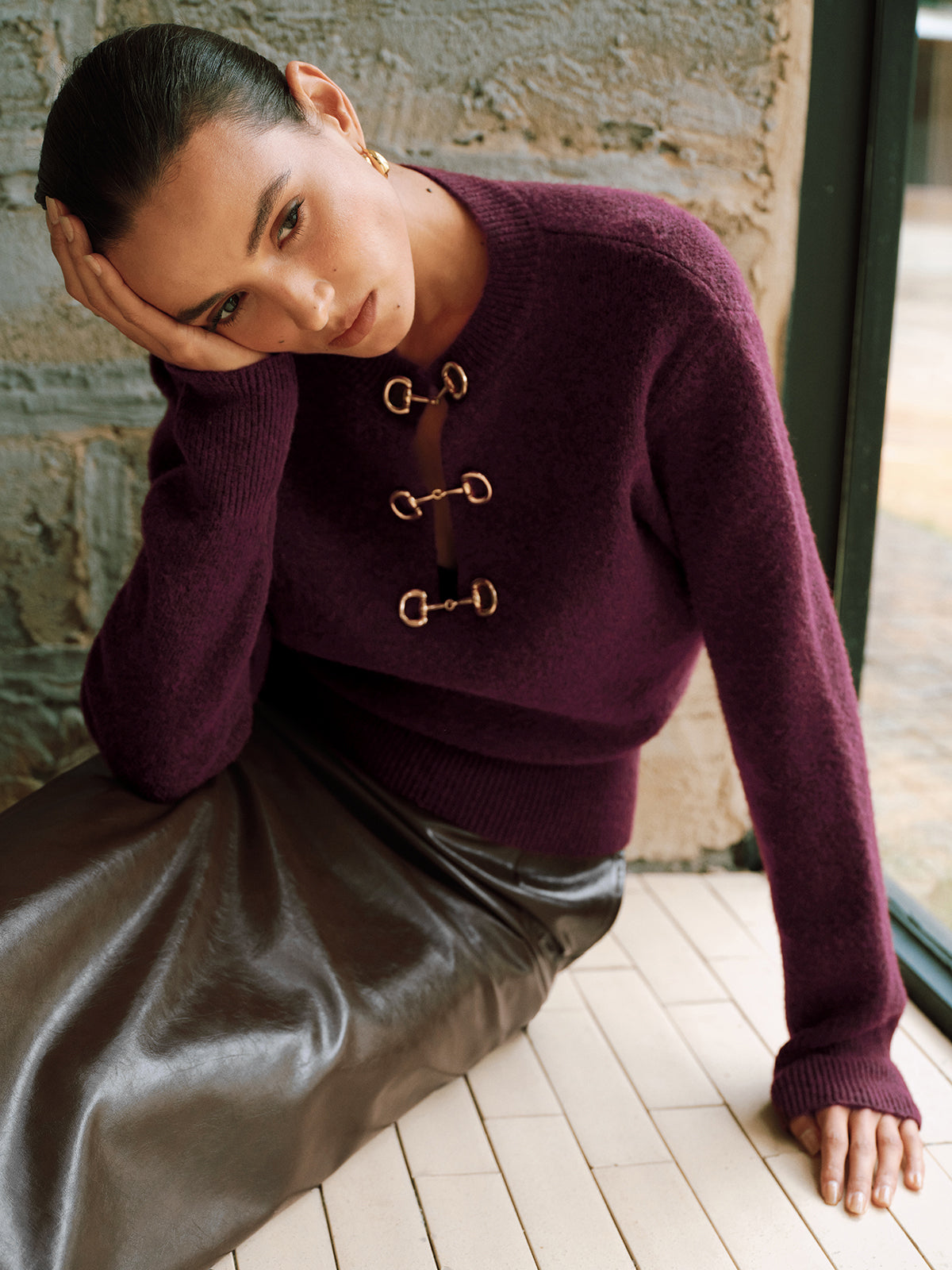 Horsebit Detail Long Sleeve Sweater Fashion Trend Essentials