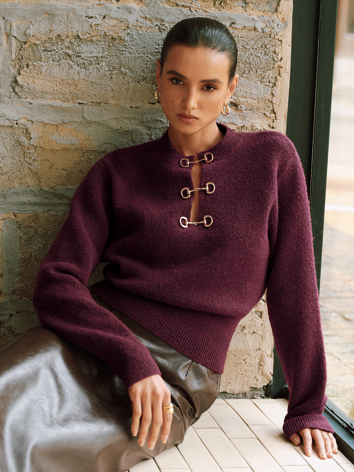Horsebit Detail Long Sleeve Sweater Fashion Trend Essentials