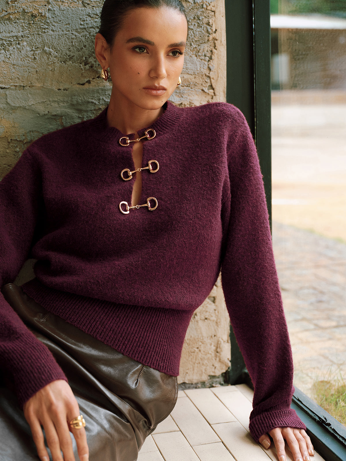 Horsebit Detail Long Sleeve Sweater Fashion Trend Essentials