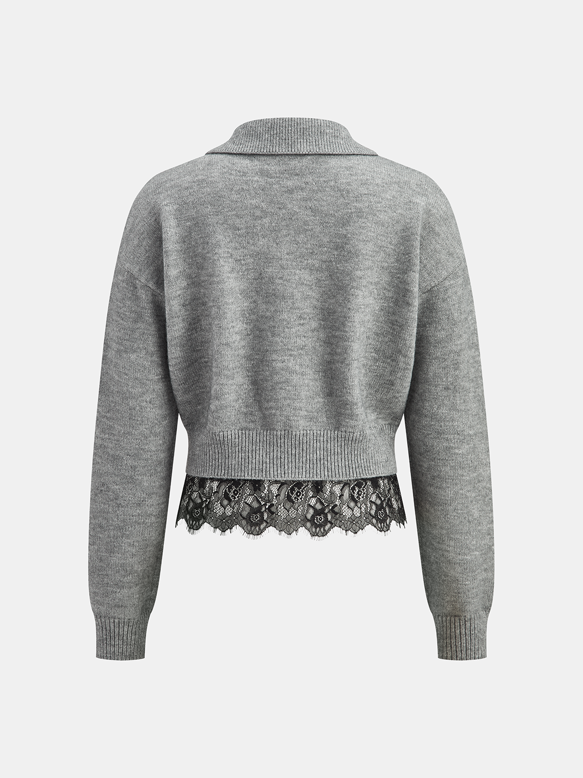 Lace Hem Collared Knit Cardigan for Women Lightweight Comfort