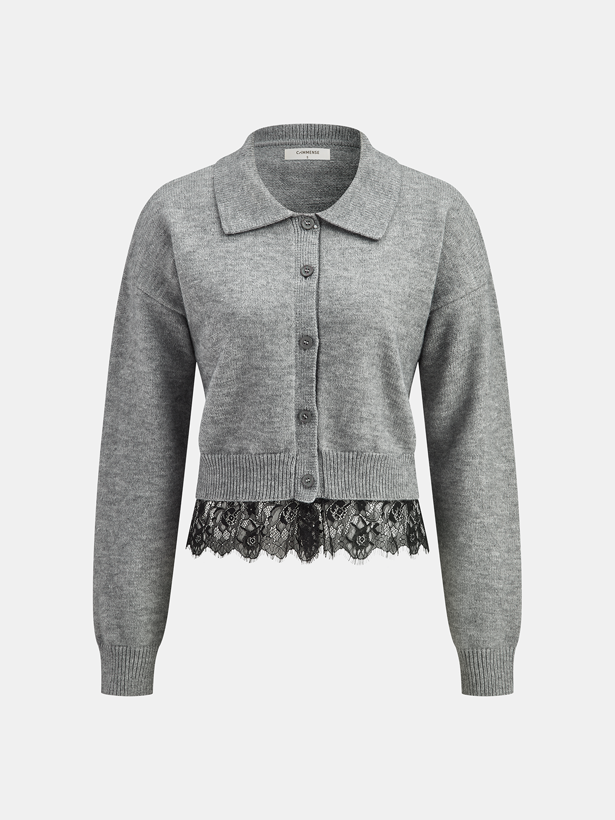 Lace Hem Collared Knit Cardigan for Women Lightweight Comfort
