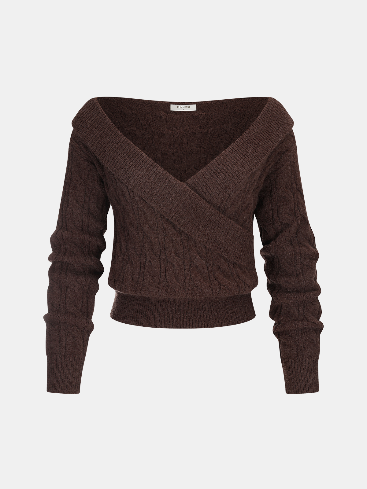 Cross-Front V-Neck Cable Knit Sweater for Women with Cozy Long Sleeves