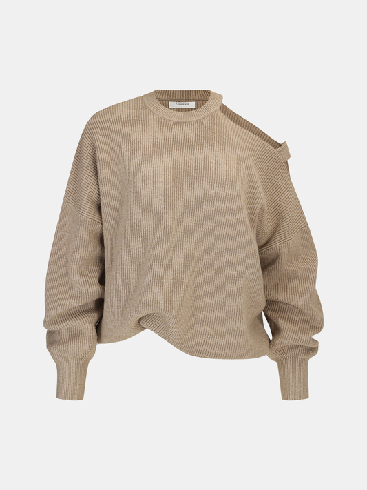 "Asymmetric Cut-Out Shoulder Sweater Casual Chic Pullover"