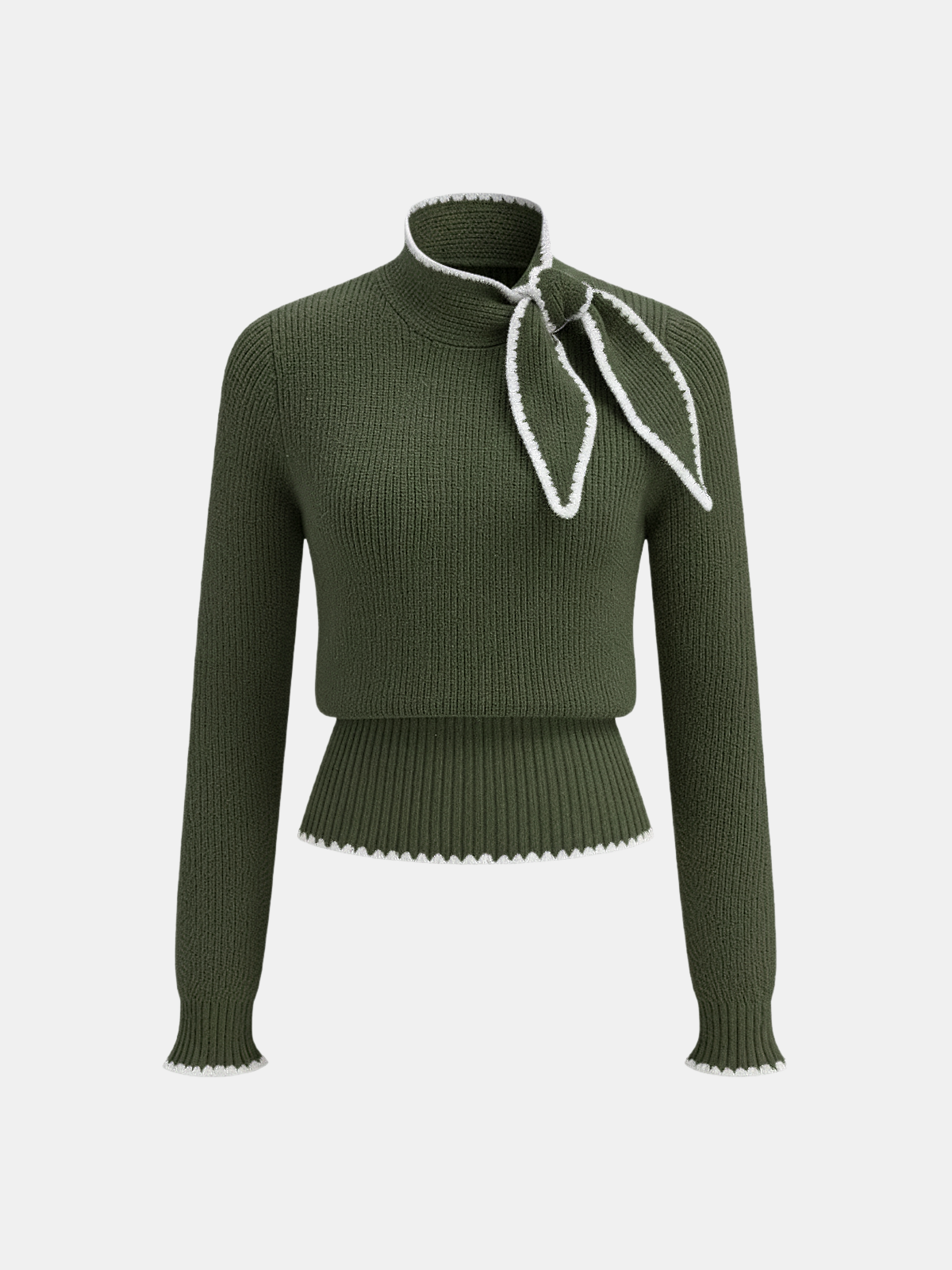 Mock Neck Tie Neck Contrast Stitch Sweater for Women Cozy Winter Fashion