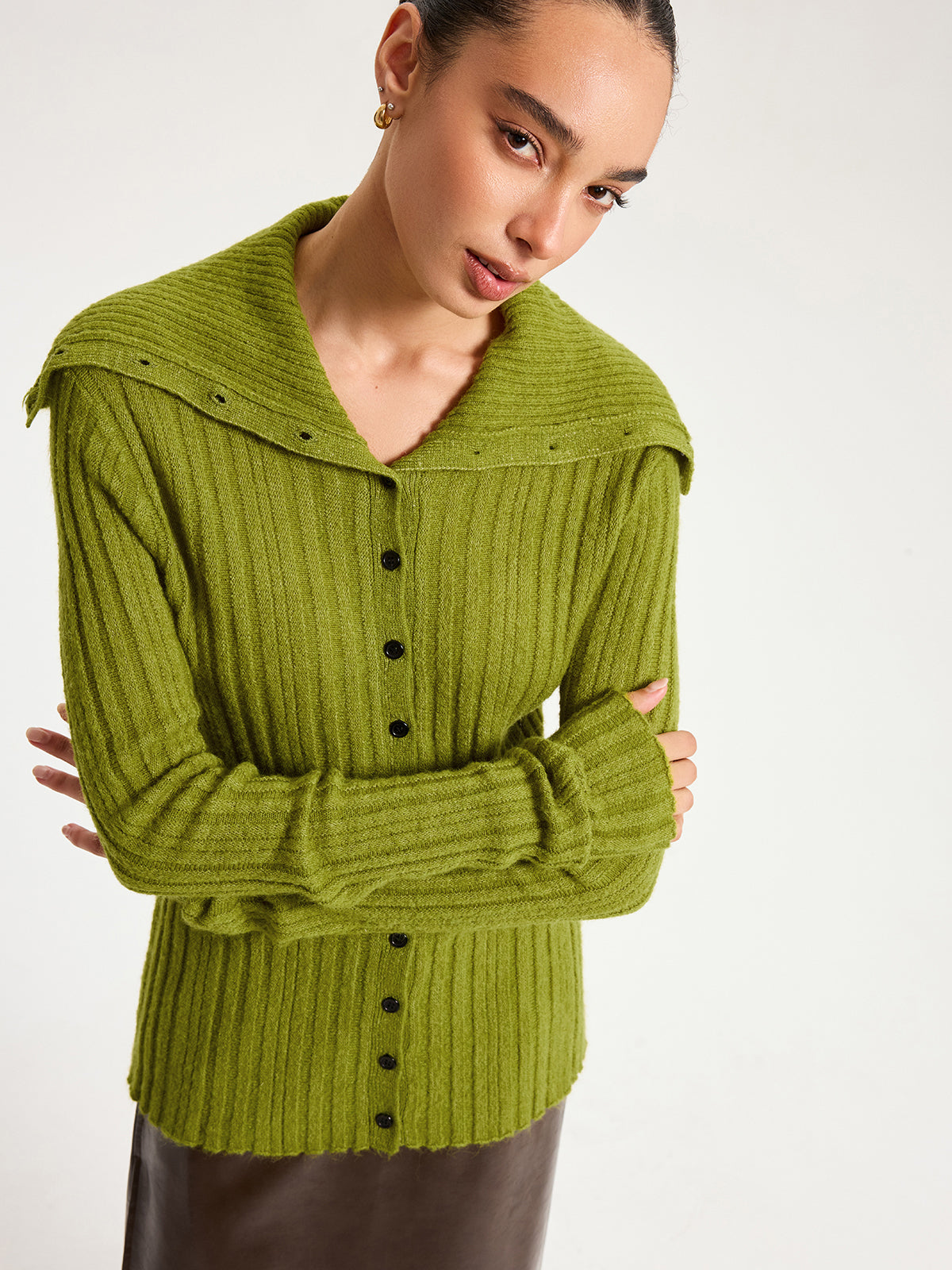 Shawl Collar Wool-Blend Ribbed Cardigan for Men Comfort Fit