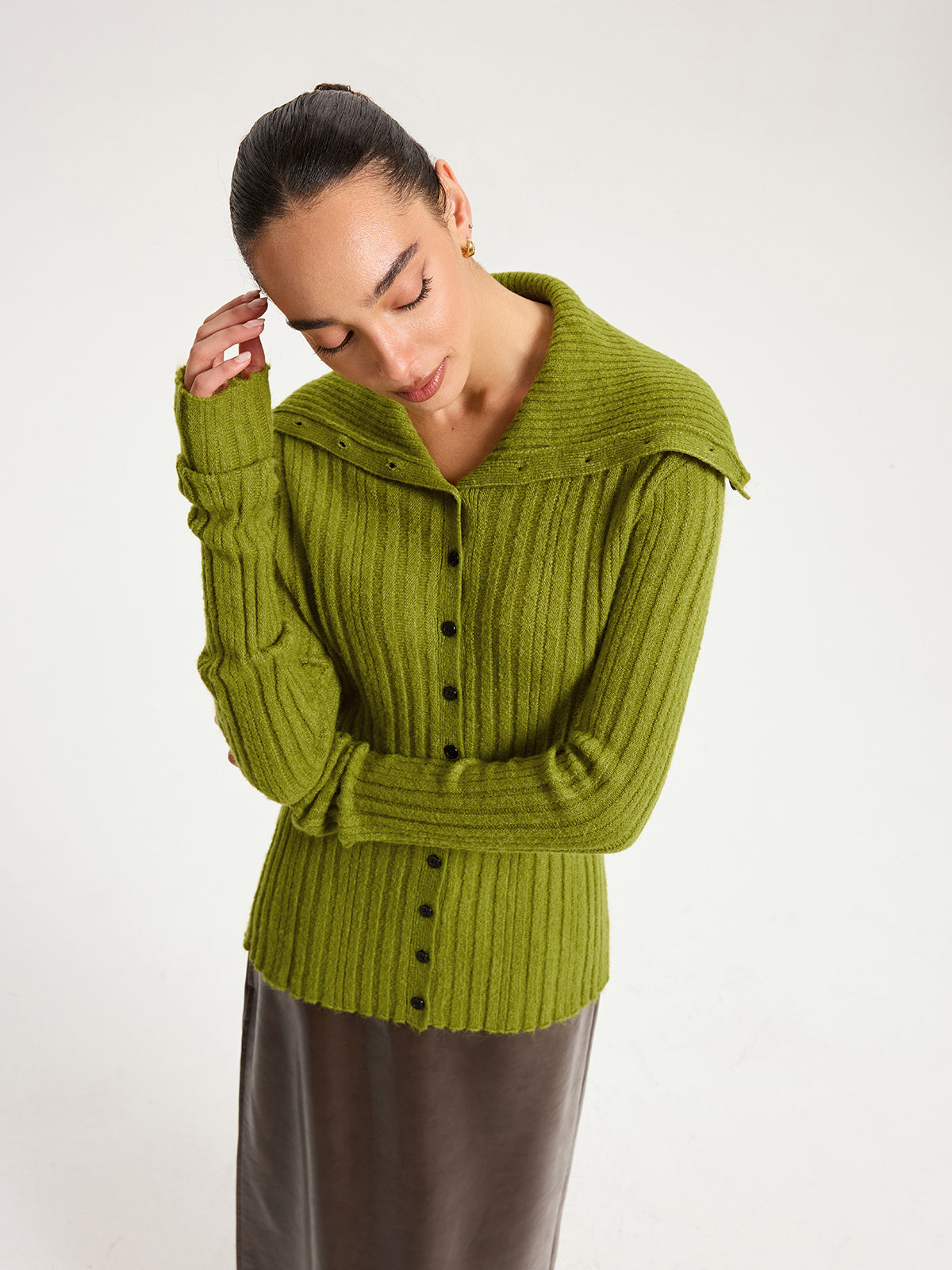 Shawl Collar Wool-Blend Ribbed Cardigan for Men Comfort Fit