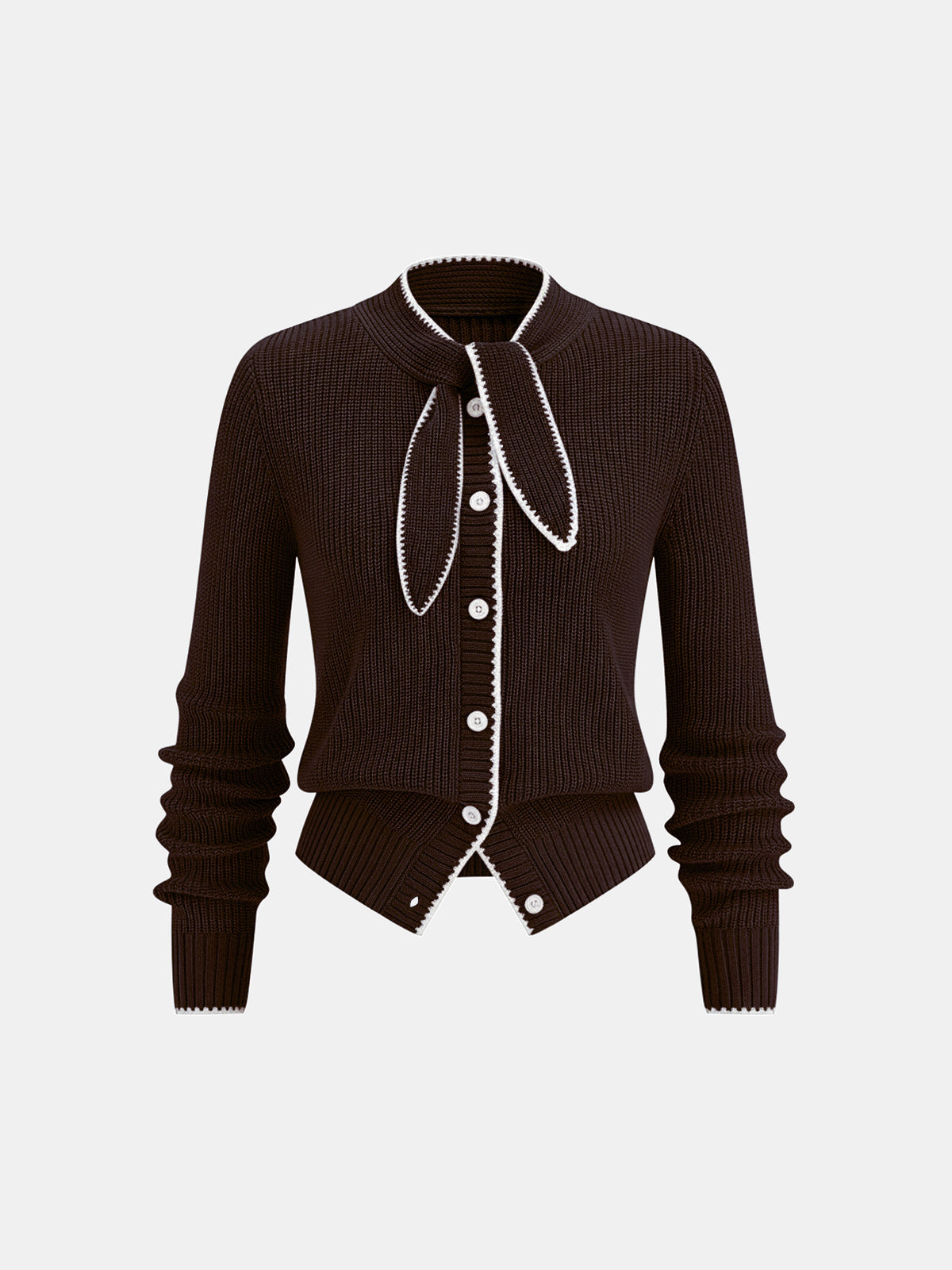 Tie Neck Contrast Trim Wool Blend Cardigan for Women