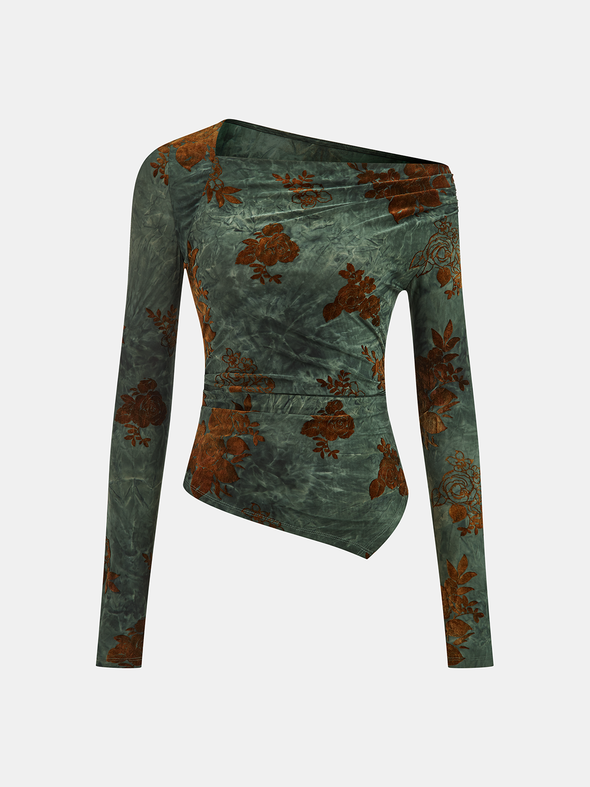 Floral Asymmetric Ruffle Long Sleeve Top Women's Fashion Blouse