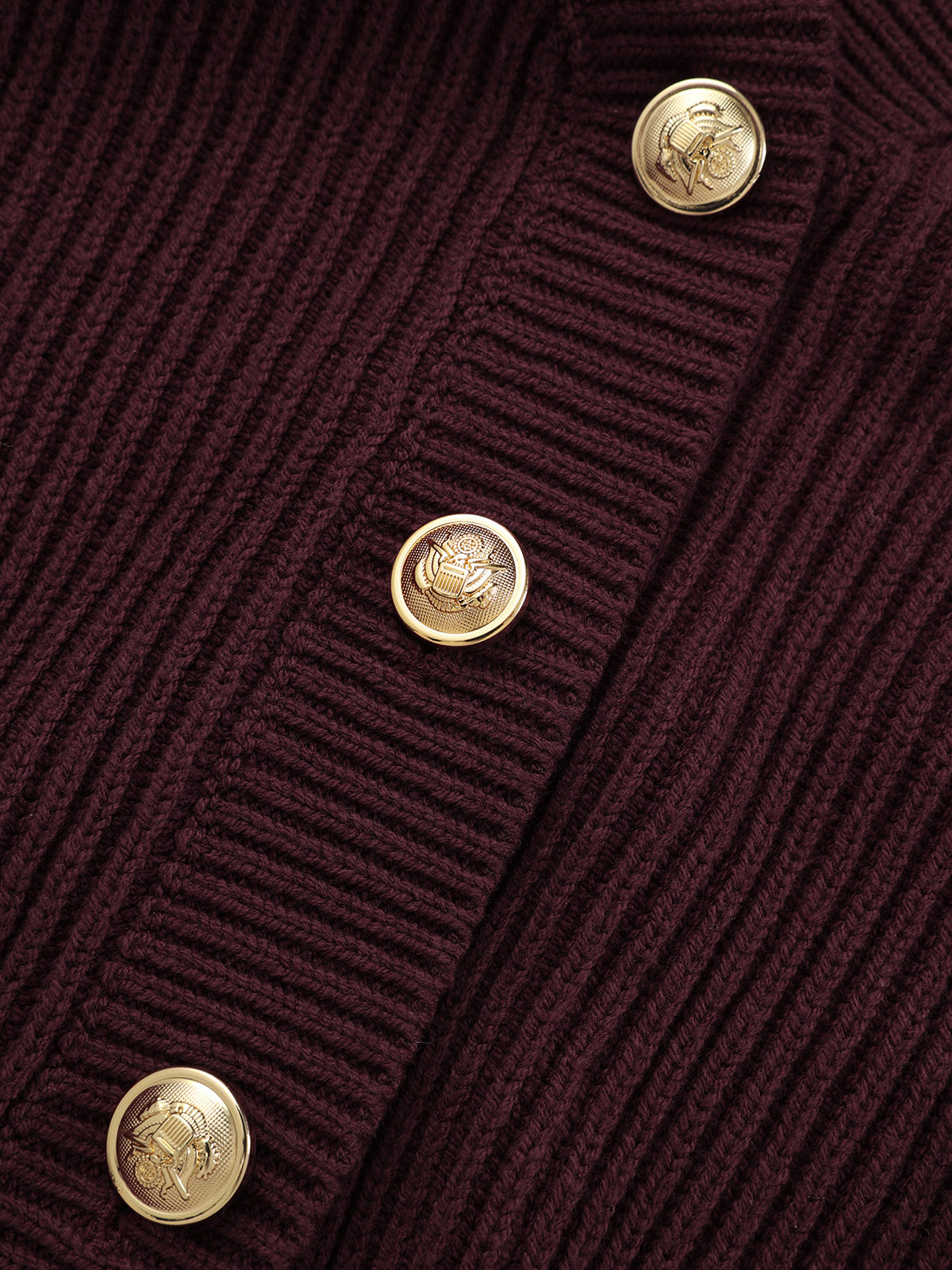 Metal Button Cinched Waist Knit Cardigan with Ribbed Trim Detail