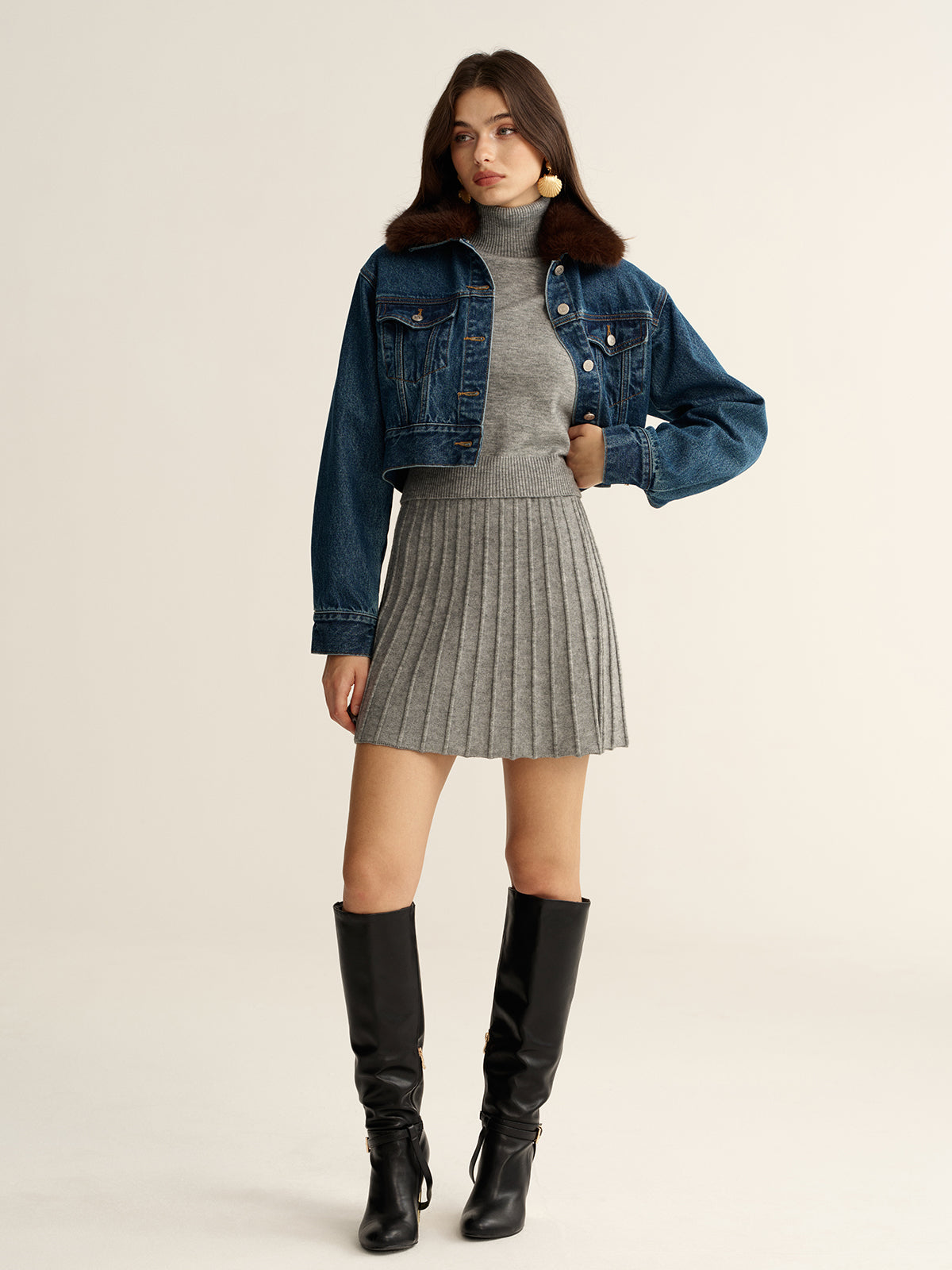 Trendy Turtleneck Sleeveless Top and Chic Mini Skirt Set for Women