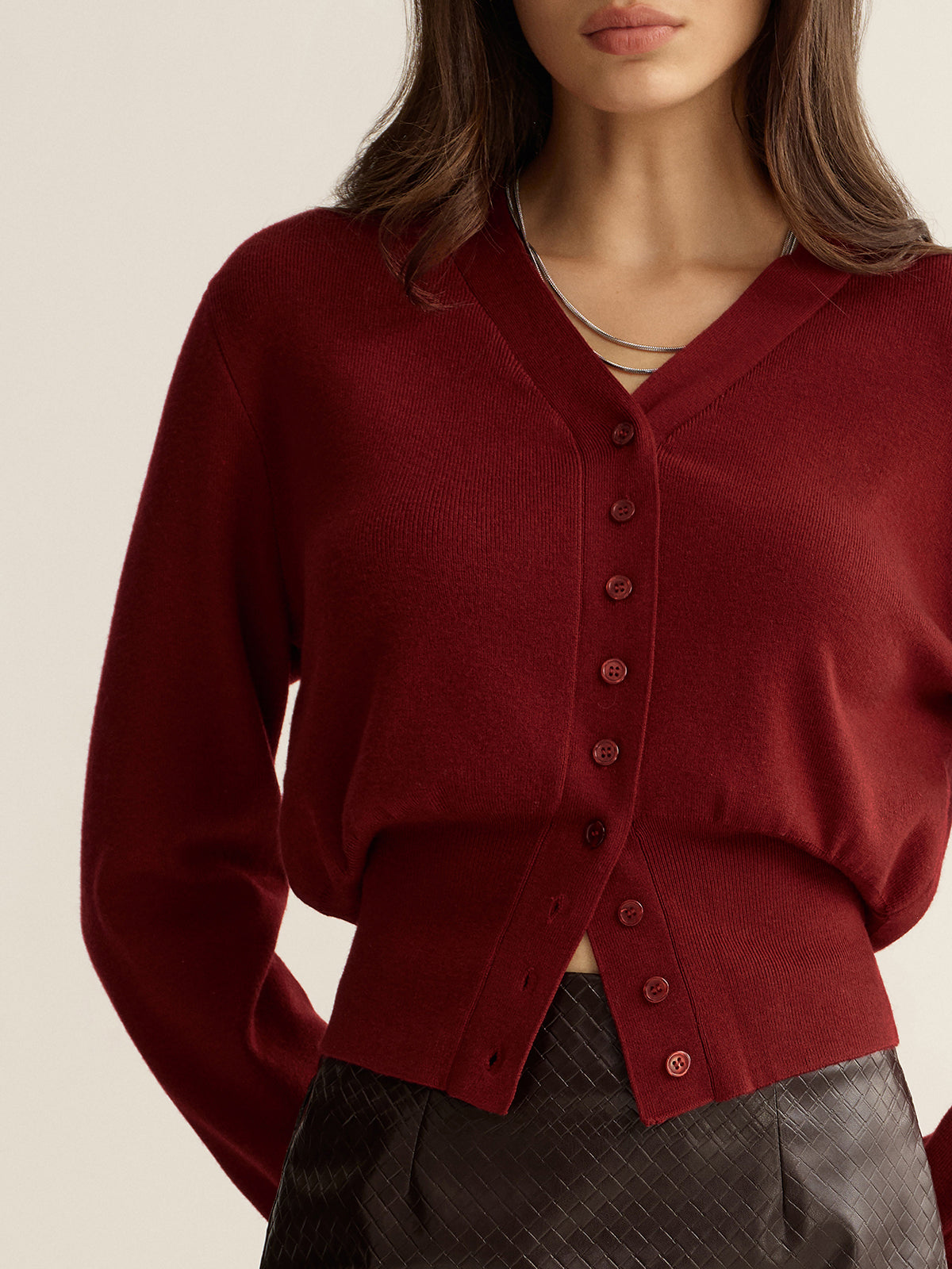 Button-Front V-Neck Cropped Cardigan for Casual or Dressy Wear