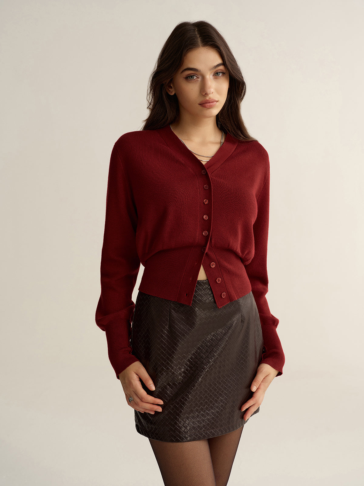 Button-Front V-Neck Cropped Cardigan for Casual or Dressy Wear