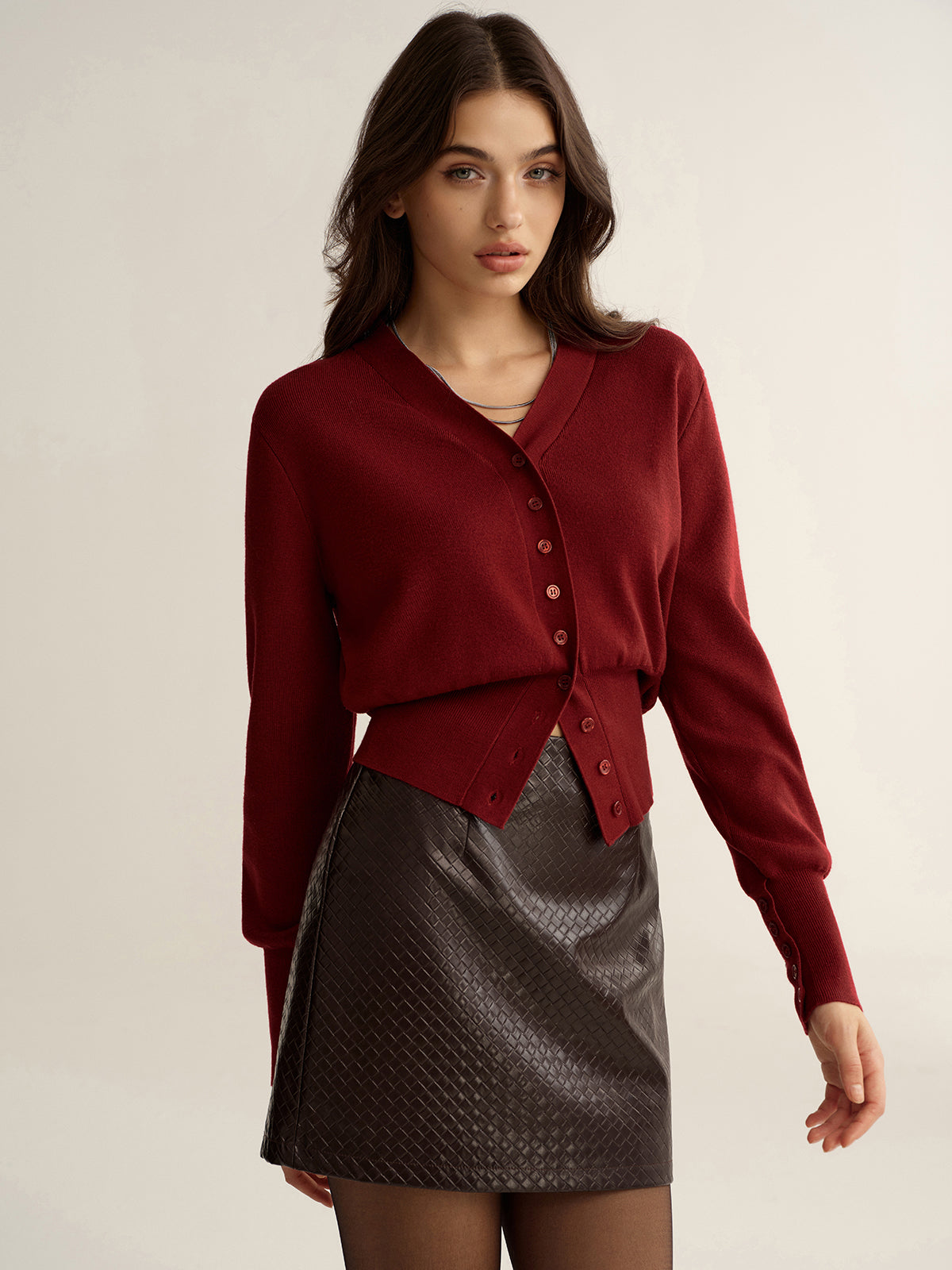 Button-Front V-Neck Cropped Cardigan for Casual or Dressy Wear