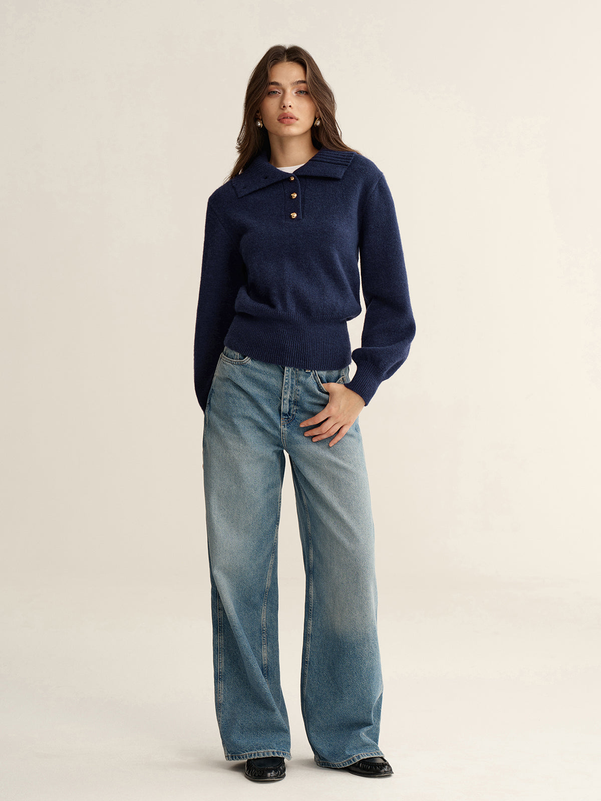 Metal Button Polo Sweater - Stylish Casual Knitwear Essentials