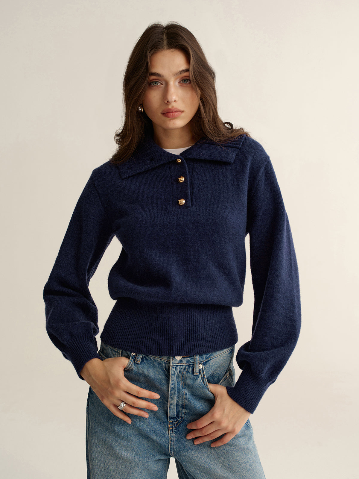 Metal Button Polo Sweater - Stylish Casual Knitwear Essentials
