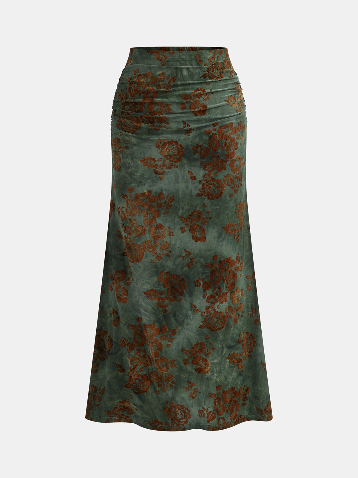 Floral Jacquard Ruched Maxi Skirt with Elastic Waistband