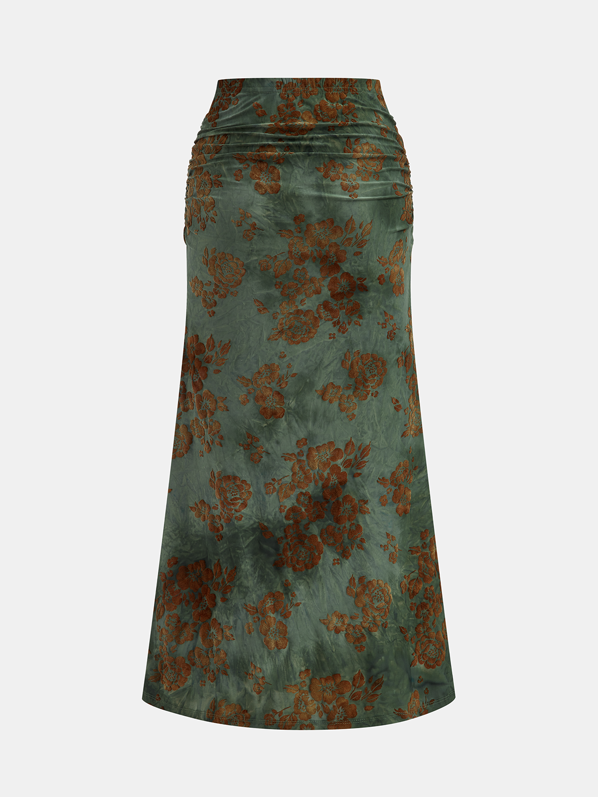 Floral Jacquard Ruched Maxi Skirt with Elastic Waistband