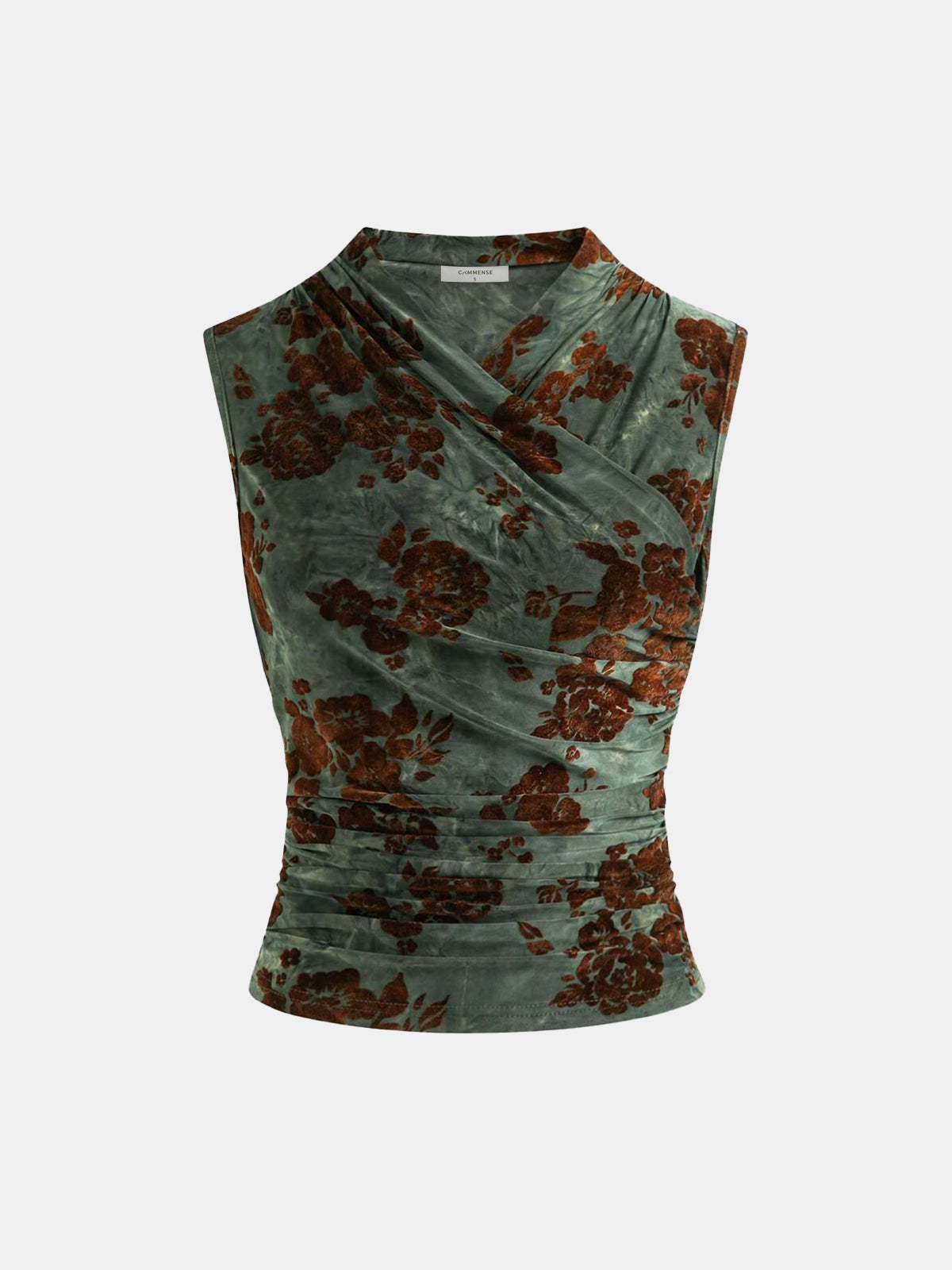 Floral Jacquard Ruched Sleeveless Top for Women Summer Casual Wear