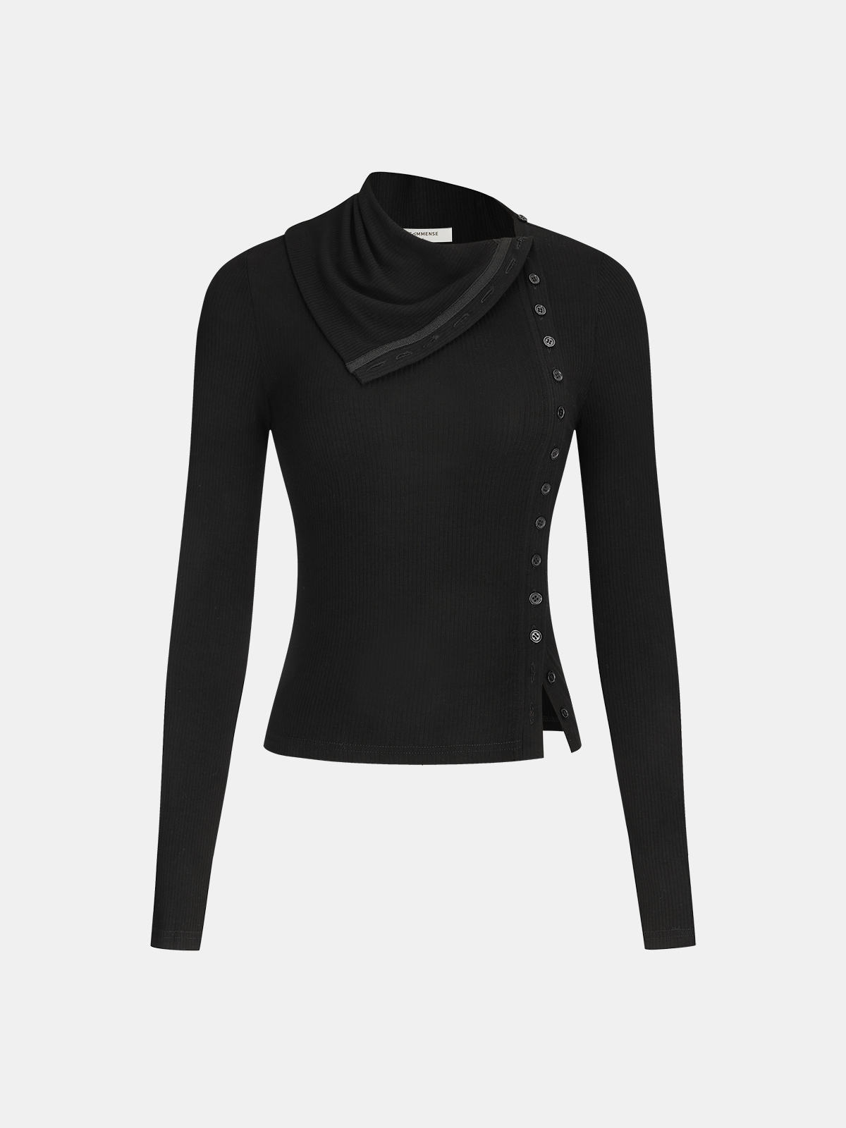 Side Button Asymmetric Lapel Ribbed Knit Top - Women's Fashion Comfort Fit Sweater