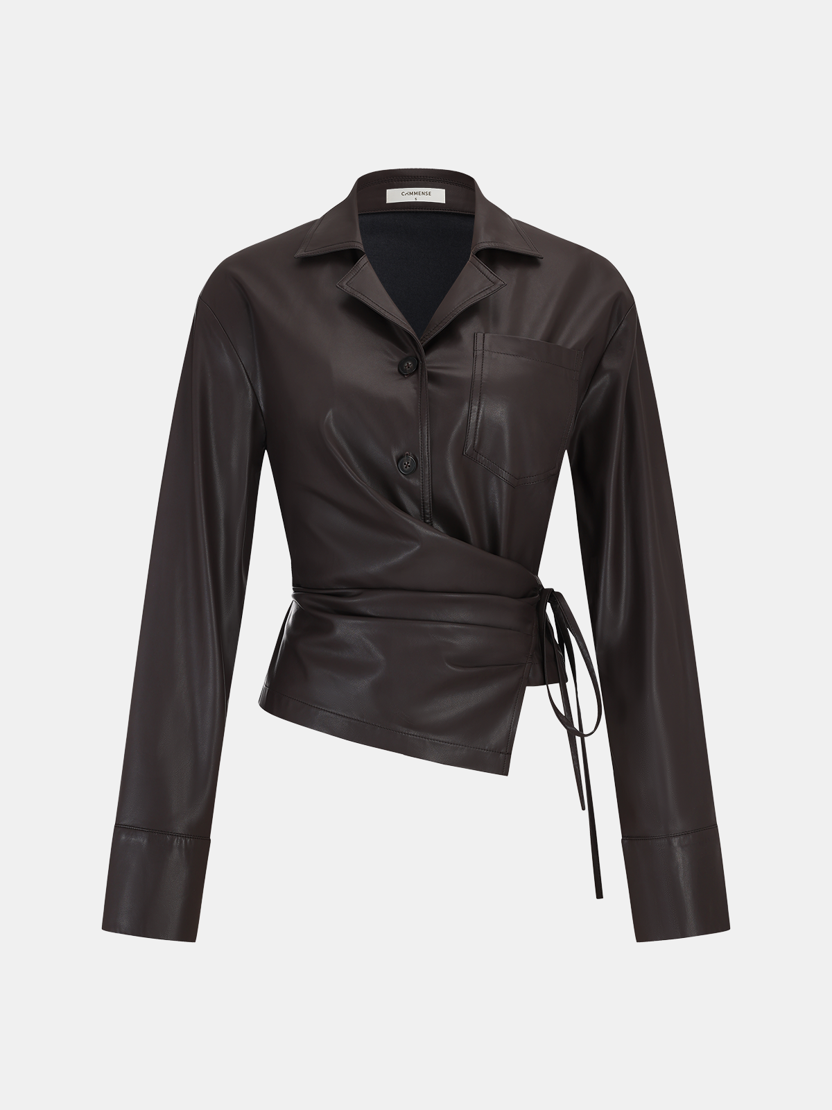Tie Waist Faux Leather Wrap Shirt | Trendy Women's Fashion Top