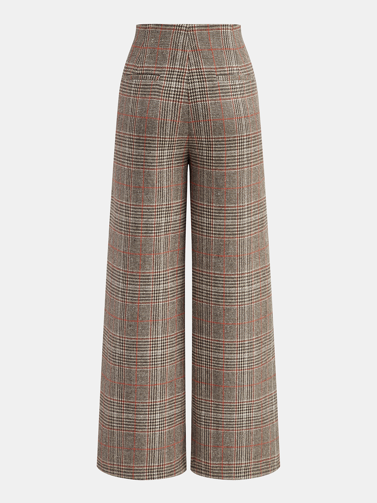 Metal Detail Slit Plaid Wide-Leg Pants with High Waist Fit