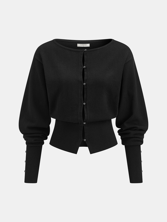 Wool Blend Buttoned Balloon Sleeve Cardigan for Women, Cozy Winter Sweater