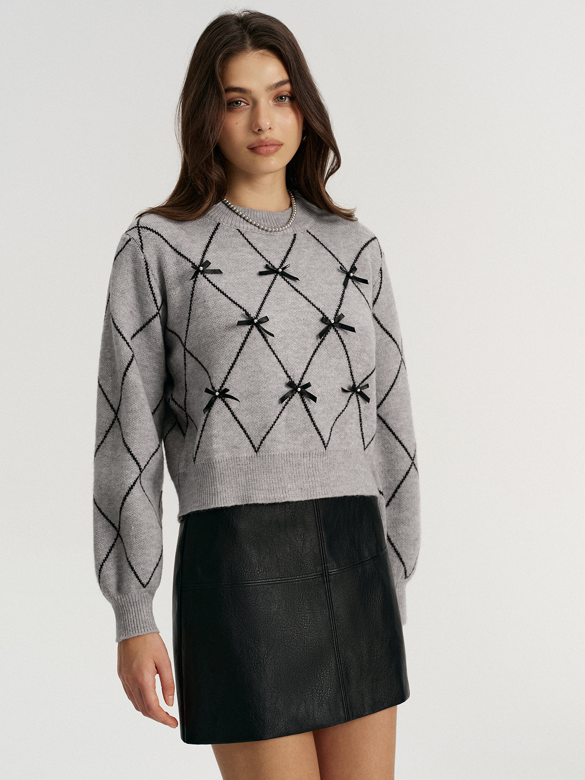 Argyle Bow Detail Sweater Perfect for Fall Layering Style