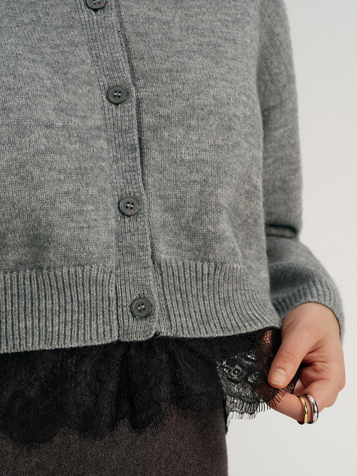 Lace Hem Collared Knit Cardigan for Women Lightweight Comfort