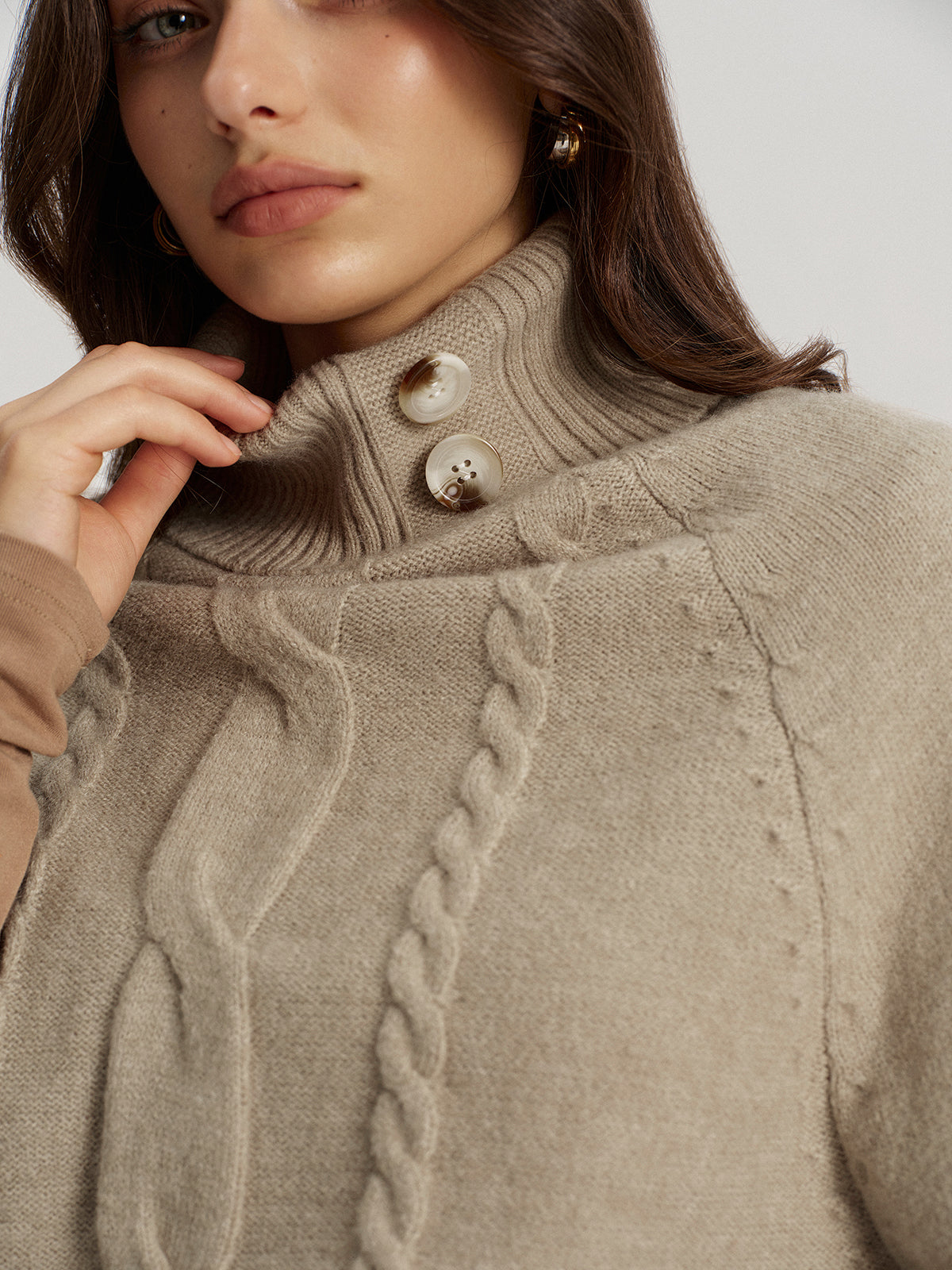 Turtleneck Cable Knit Short Sleeve Sweater without Belt, Cozy Lightweight Top for Women
