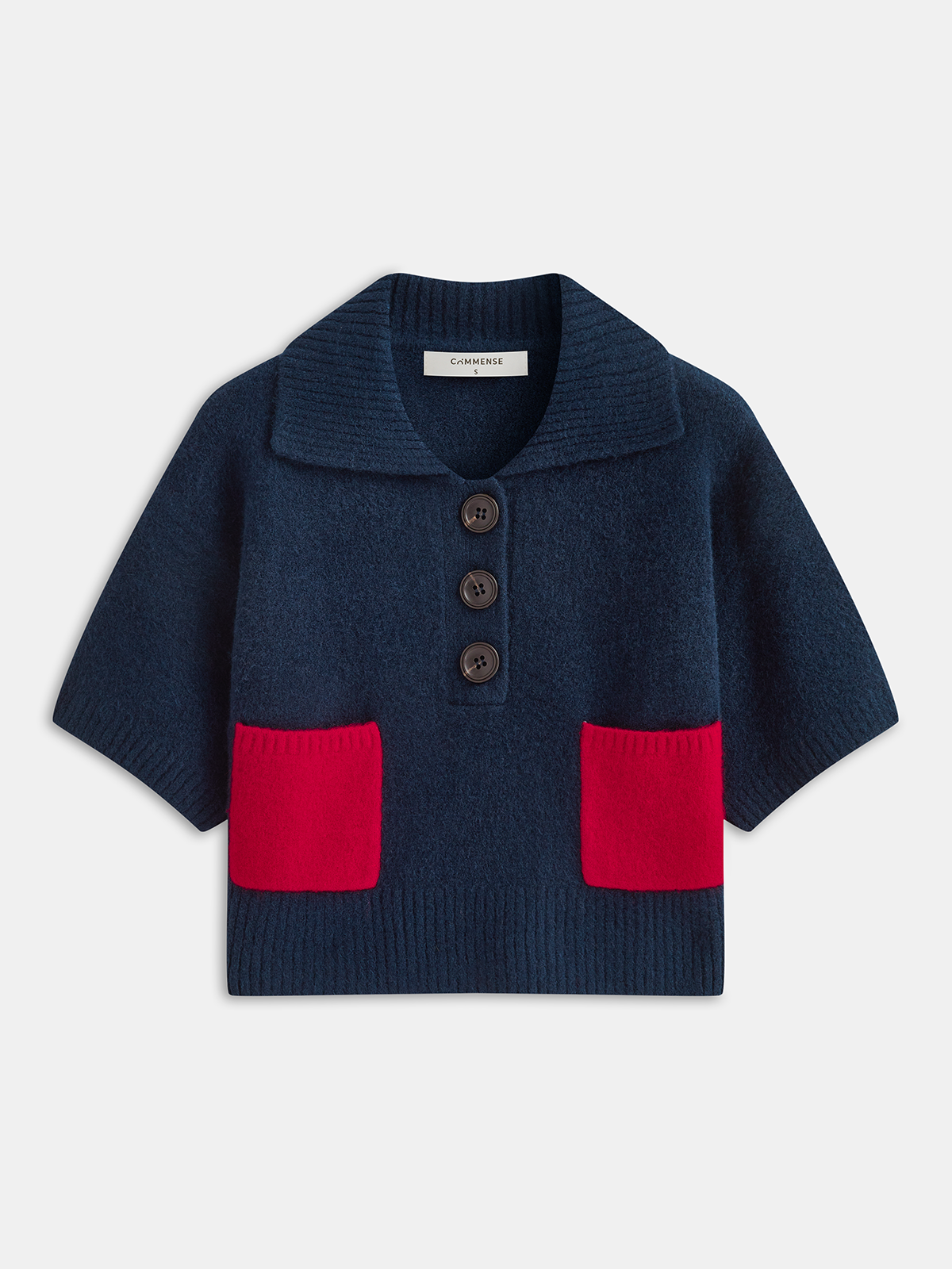 Contrast Pocket Polo-Collar Short-Sleeve Sweater - Comfortable Casual Knitwear for Men