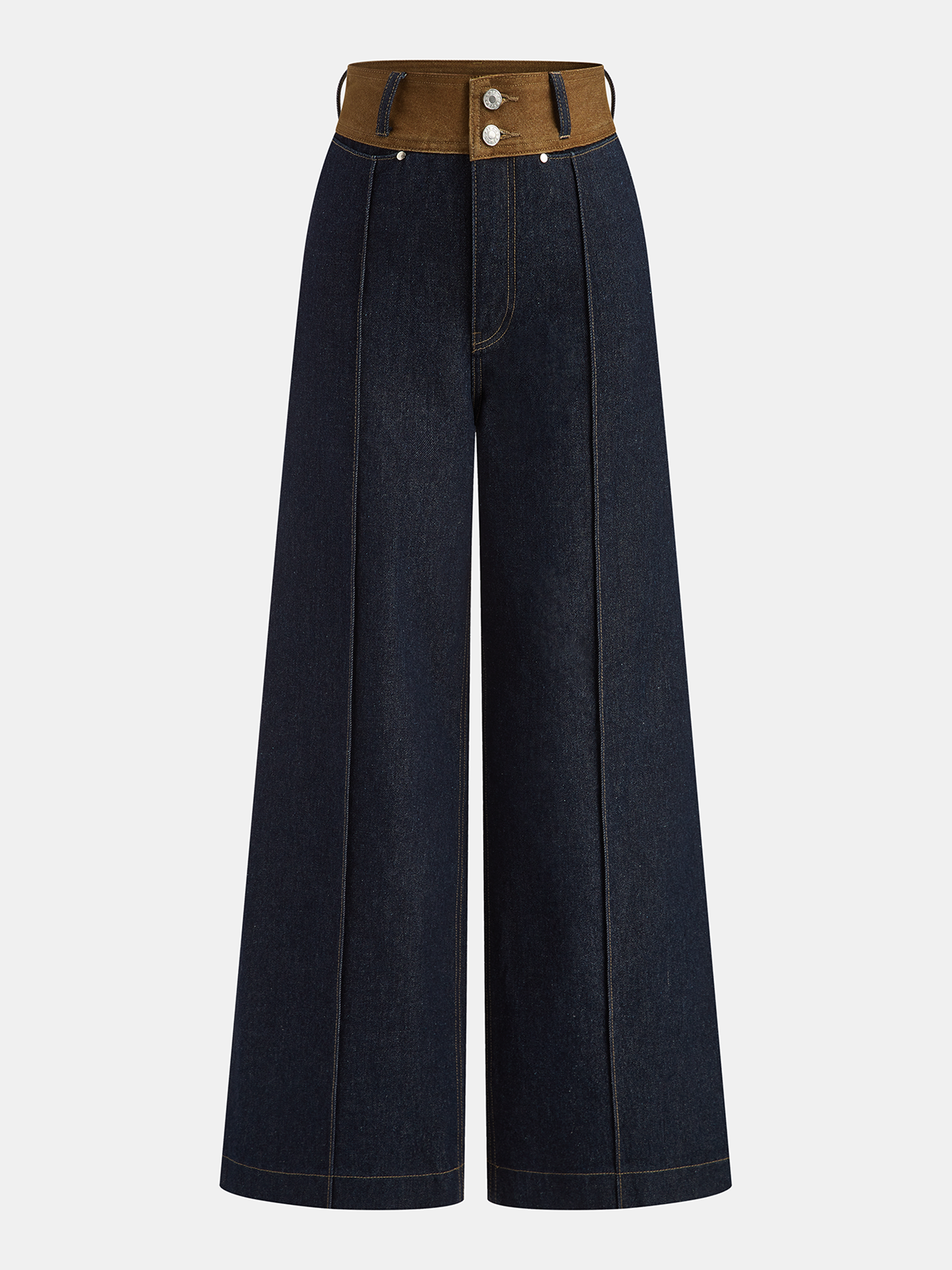 Contrast Waistband High-Waist Denim Straight-Leg Pants for Women