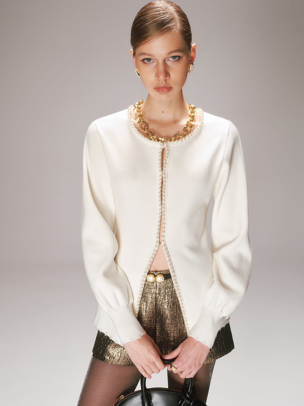 Pearl Trim Knit Cardigan for Women Casual Wear