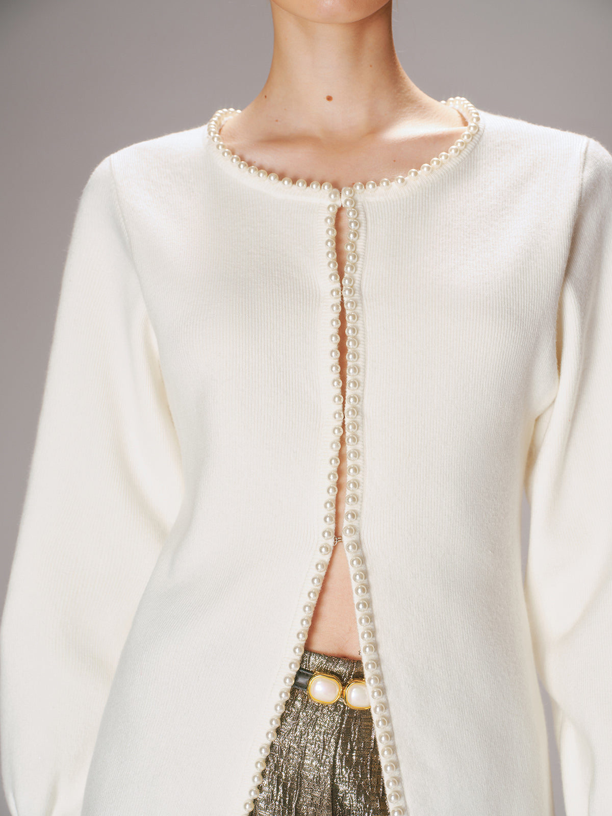 Pearl Trim Knit Cardigan for Women Casual Wear