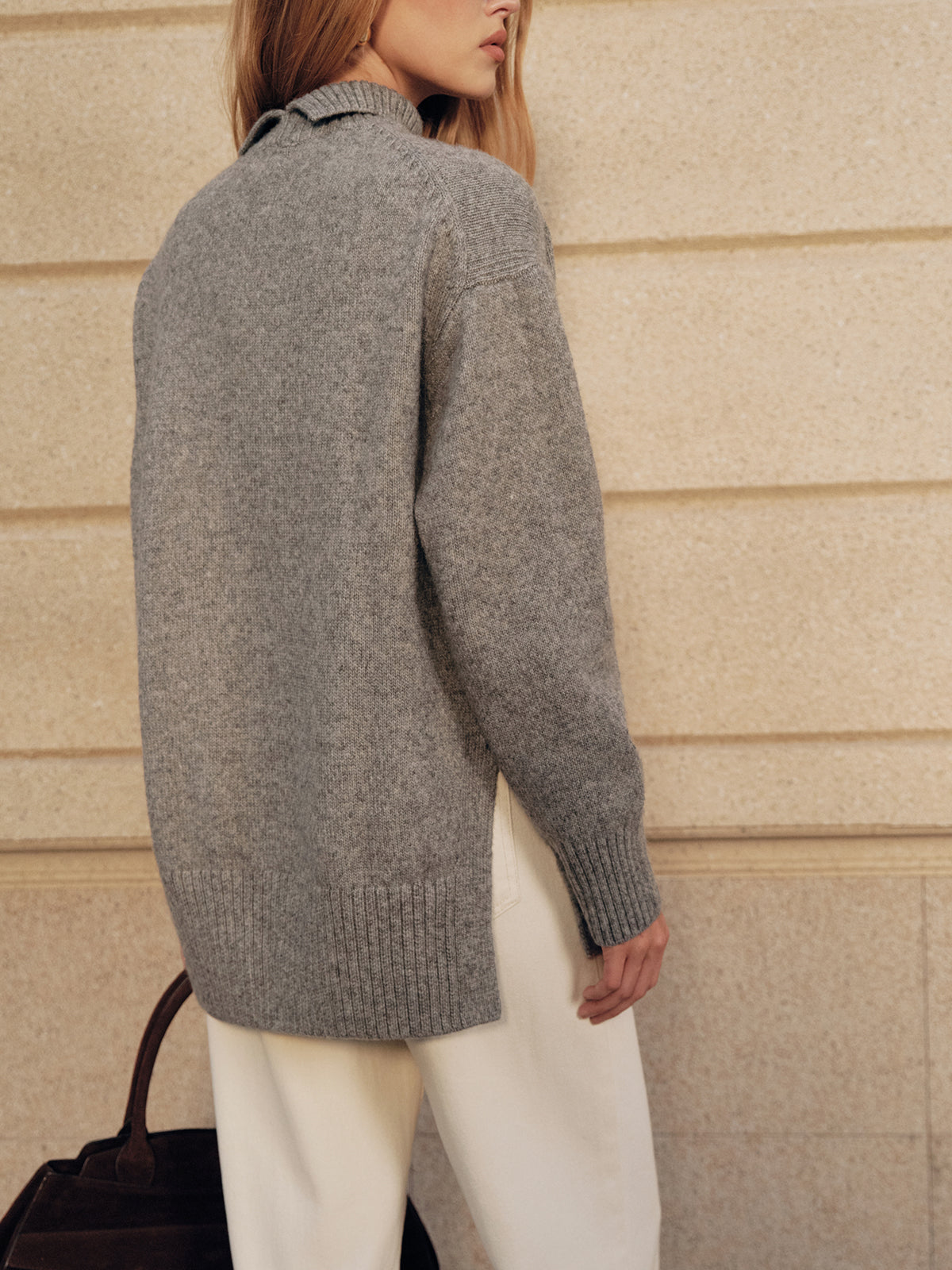 Wool Blend Turtleneck Side Slit Sweater for Winter Comfort